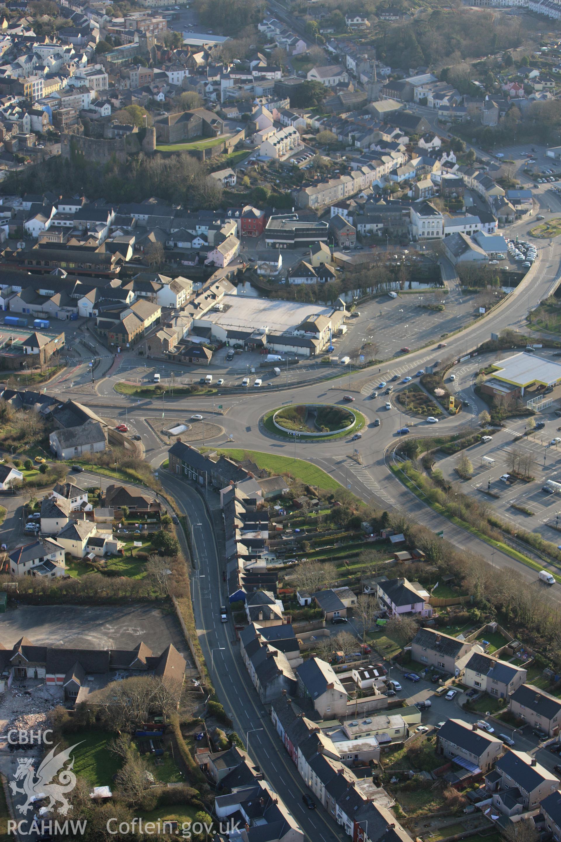 RCAHMW colour oblique aerial photograph of Haverfordwest, from the east. Taken on 13 April 2010 by Toby Driver