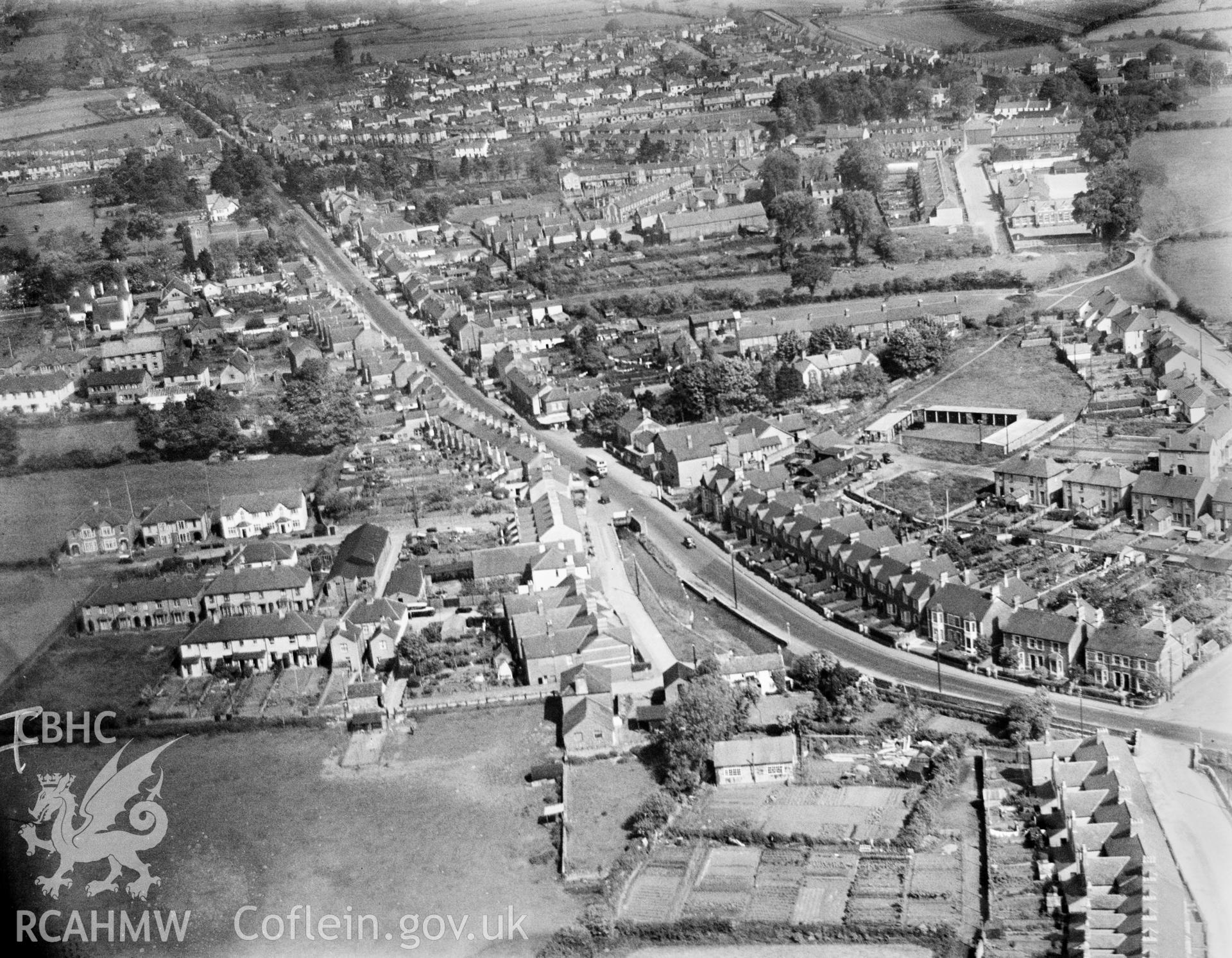 General view of Llandaff, oblique aerial view. 5?x4? black and white glass plate negative.