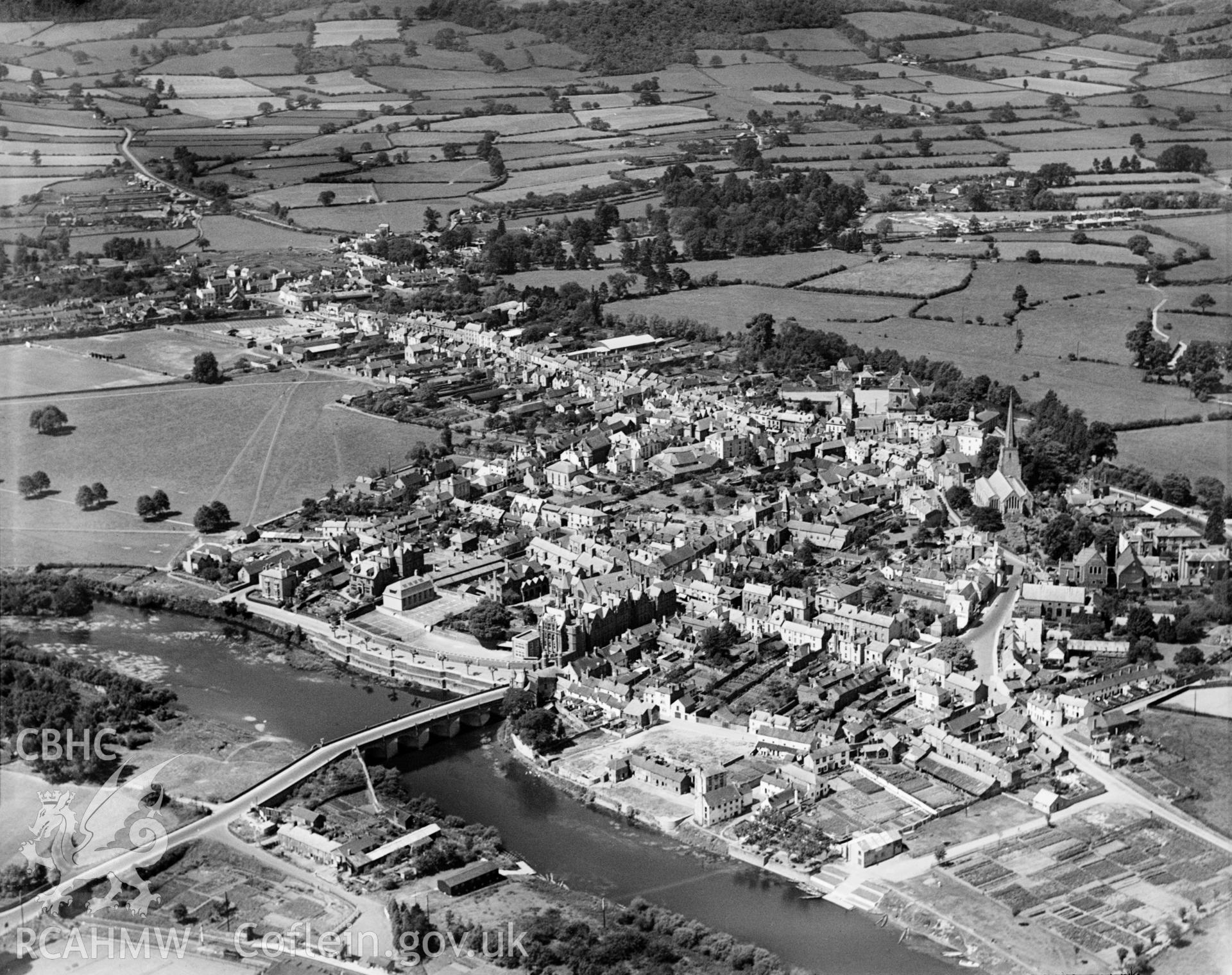View of Monmouth, oblique aerial view. 5?x4? black and white glass plate negative.