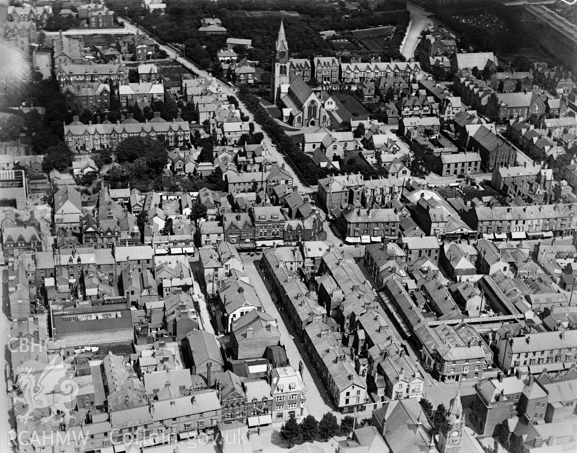 View of Rhyl showing town, oblique aerial view. 5?x4? black and white glass plate negative.