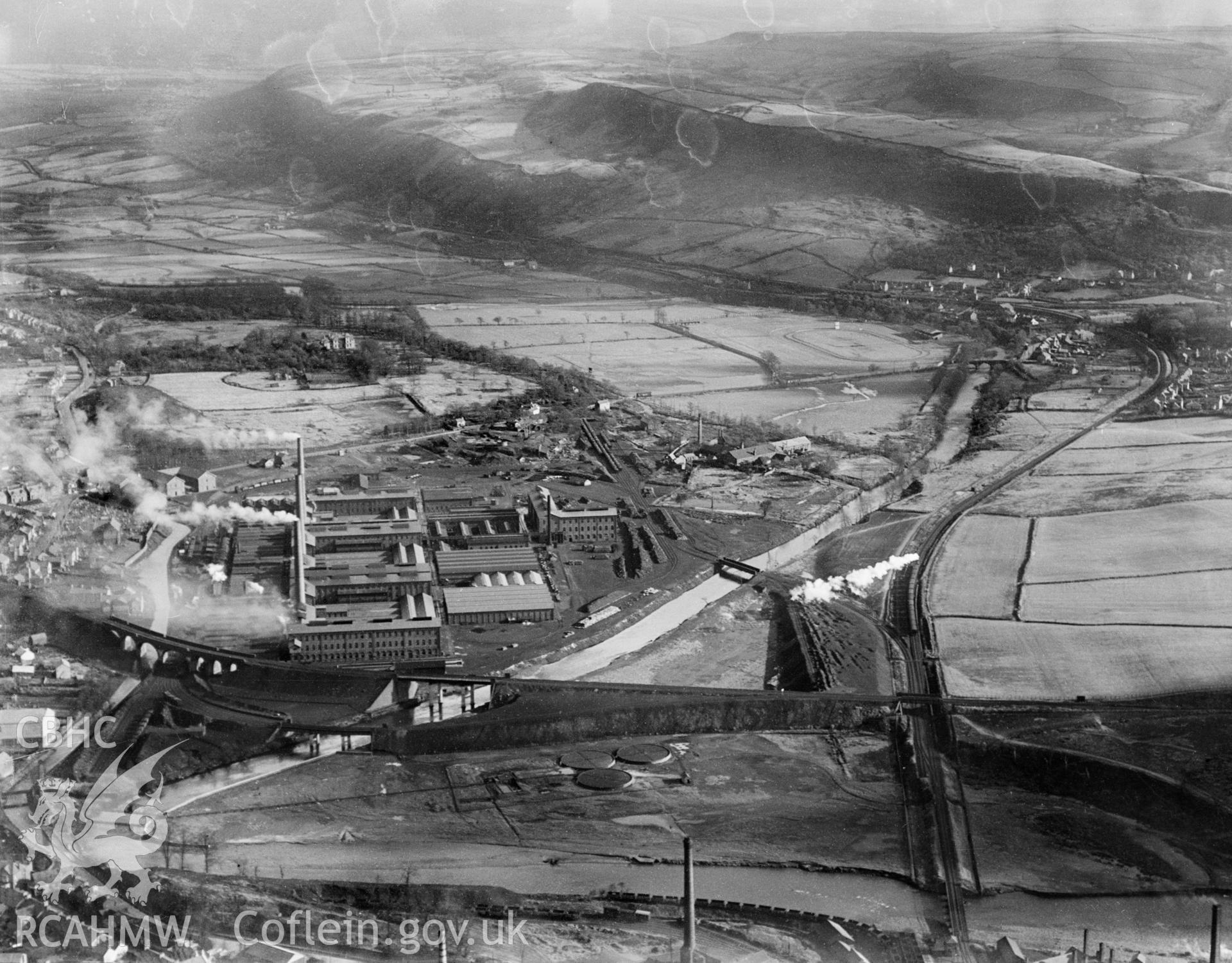 General view of Mond Nickel Works, Clydach, Swansea, oblique aerial view. 5?x4? black and white glass plate negative.
