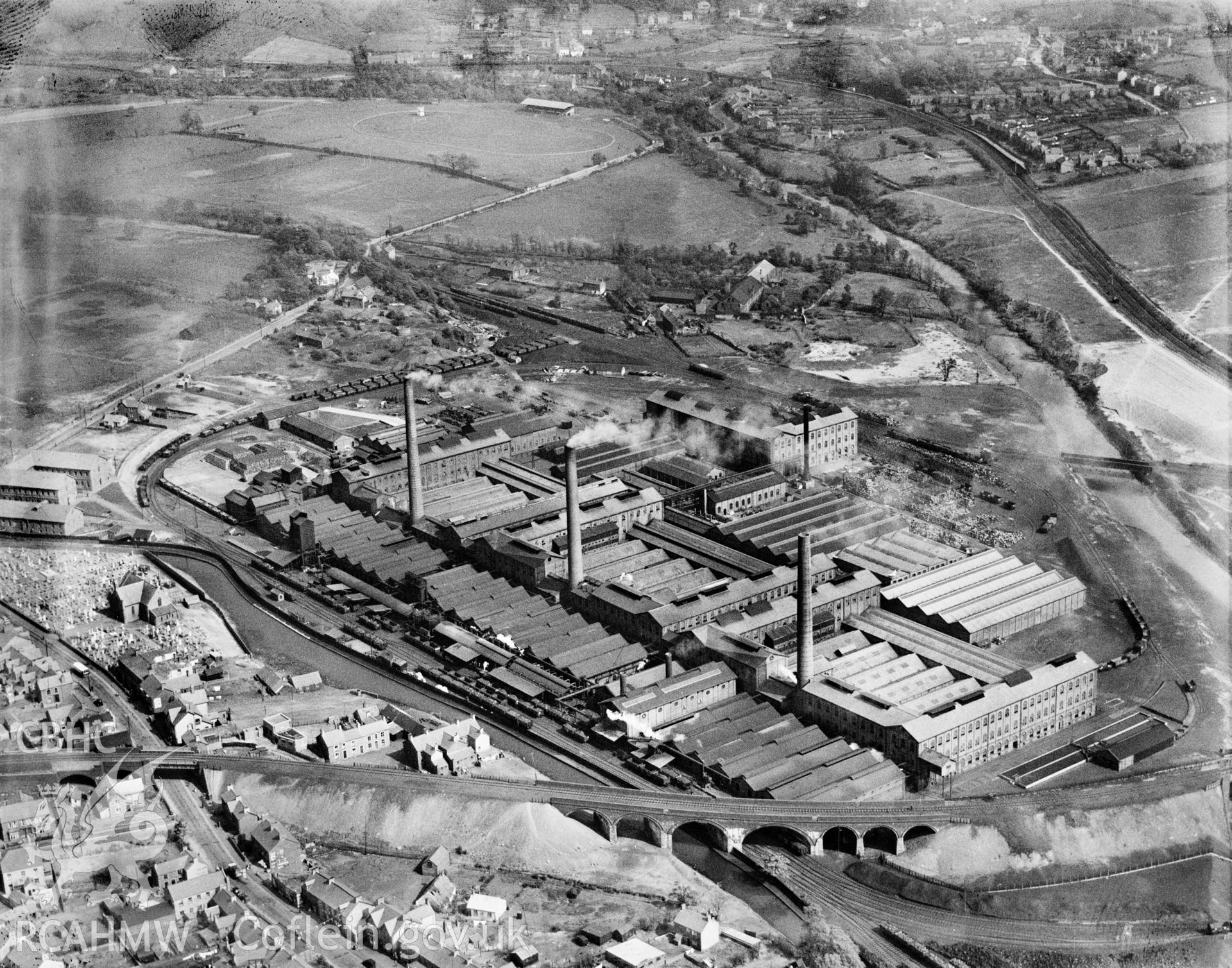 View of Mond Nickel Co., Clydach, oblique aerial view. 5?x4? black and white glass plate negative.