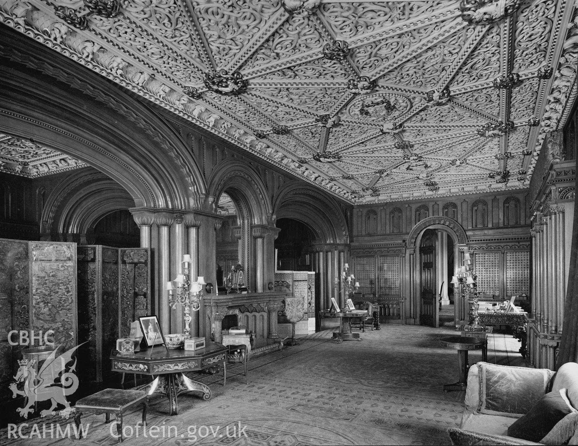 Digital copy of a 1954 photo by A.F. Kersting showing the library at Penrhyn Castle.