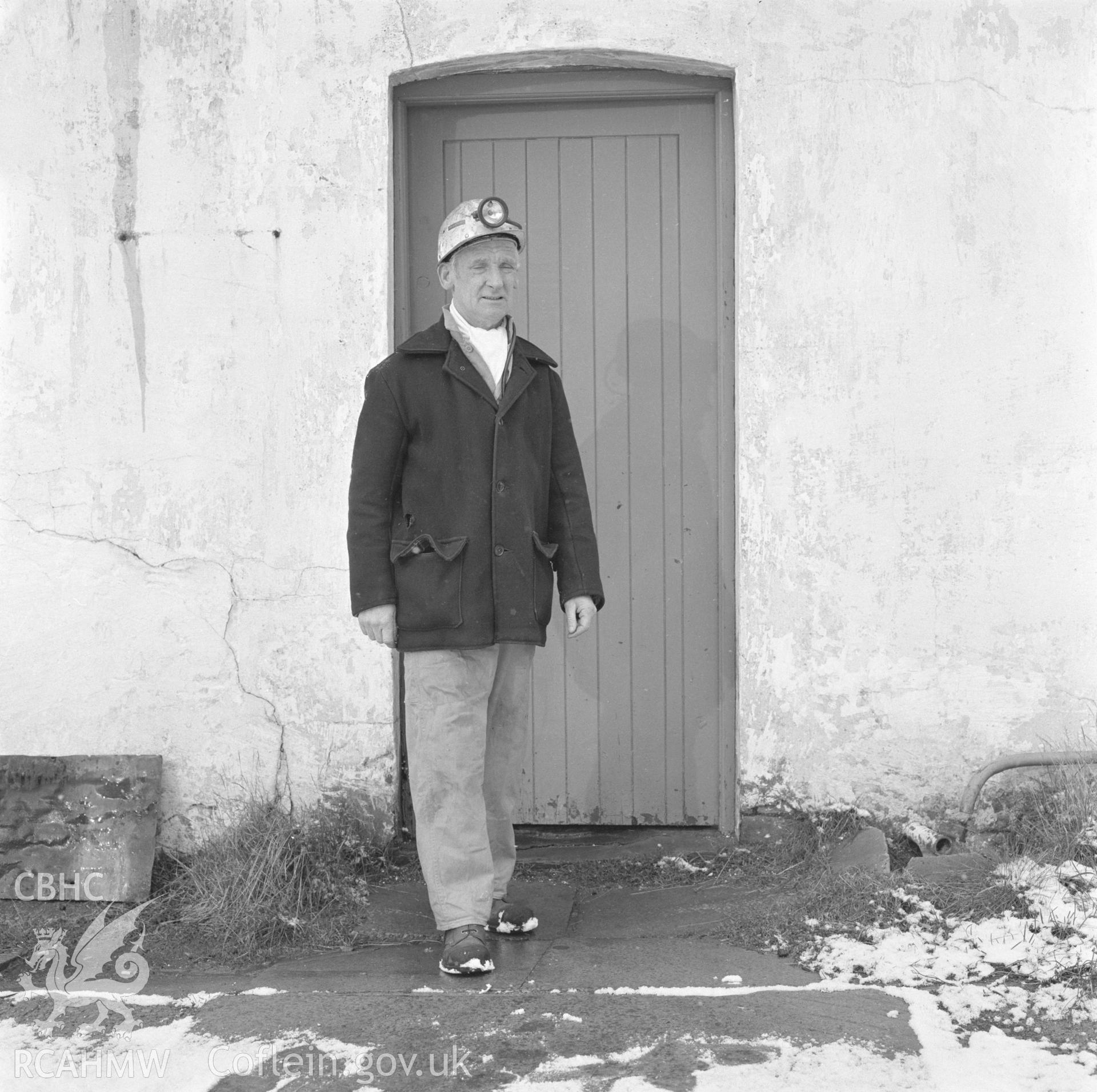 Digital copy of an acetate negative showing Glyn Morgan, last NCB manager at Big Pit, from the John Cornwell Collection.