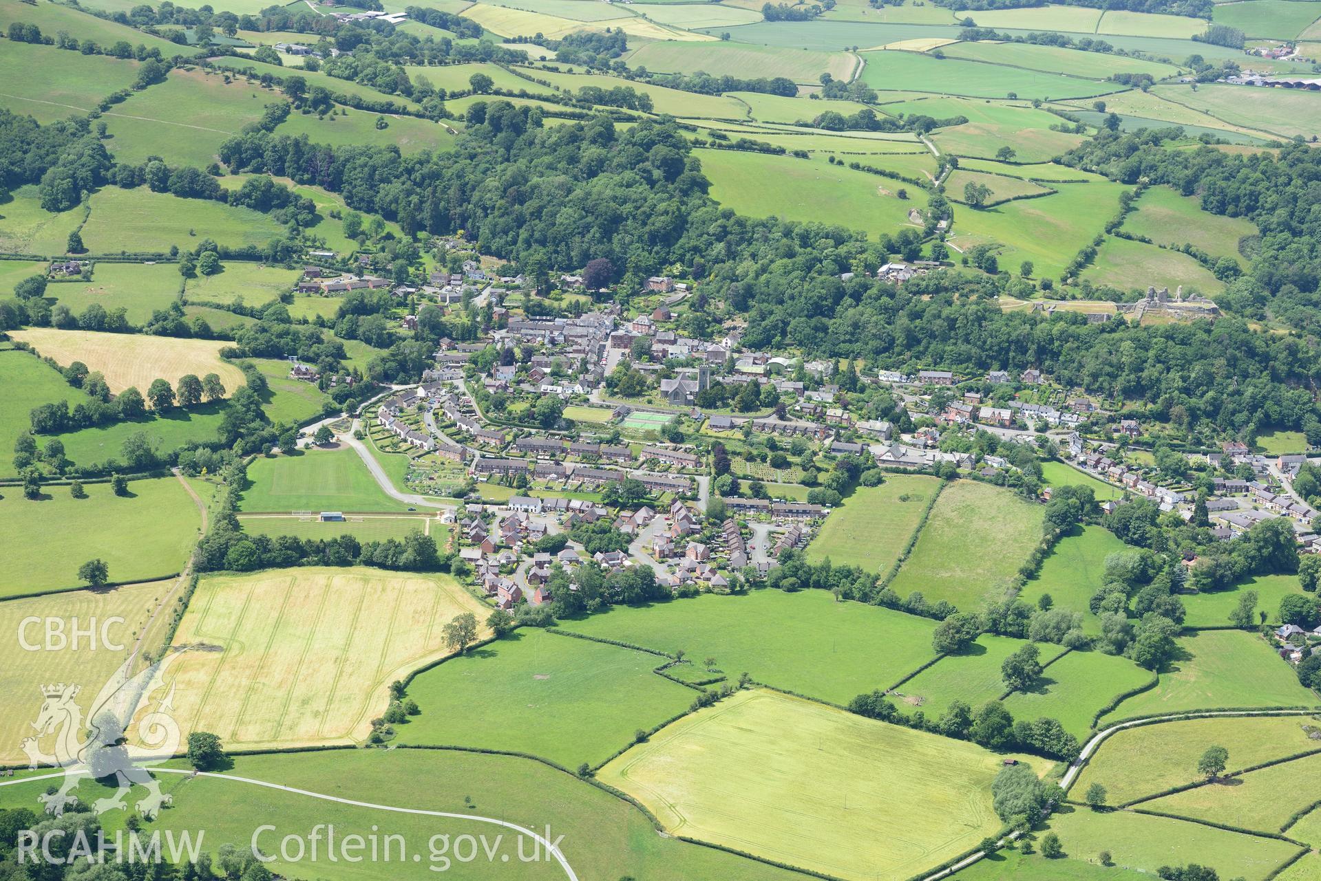 Montgomery, north east of Newtown. Oblique aerial photograph taken during the Royal Commission's programme of archaeological aerial reconnaissance by Toby Driver on 30th June 2015.