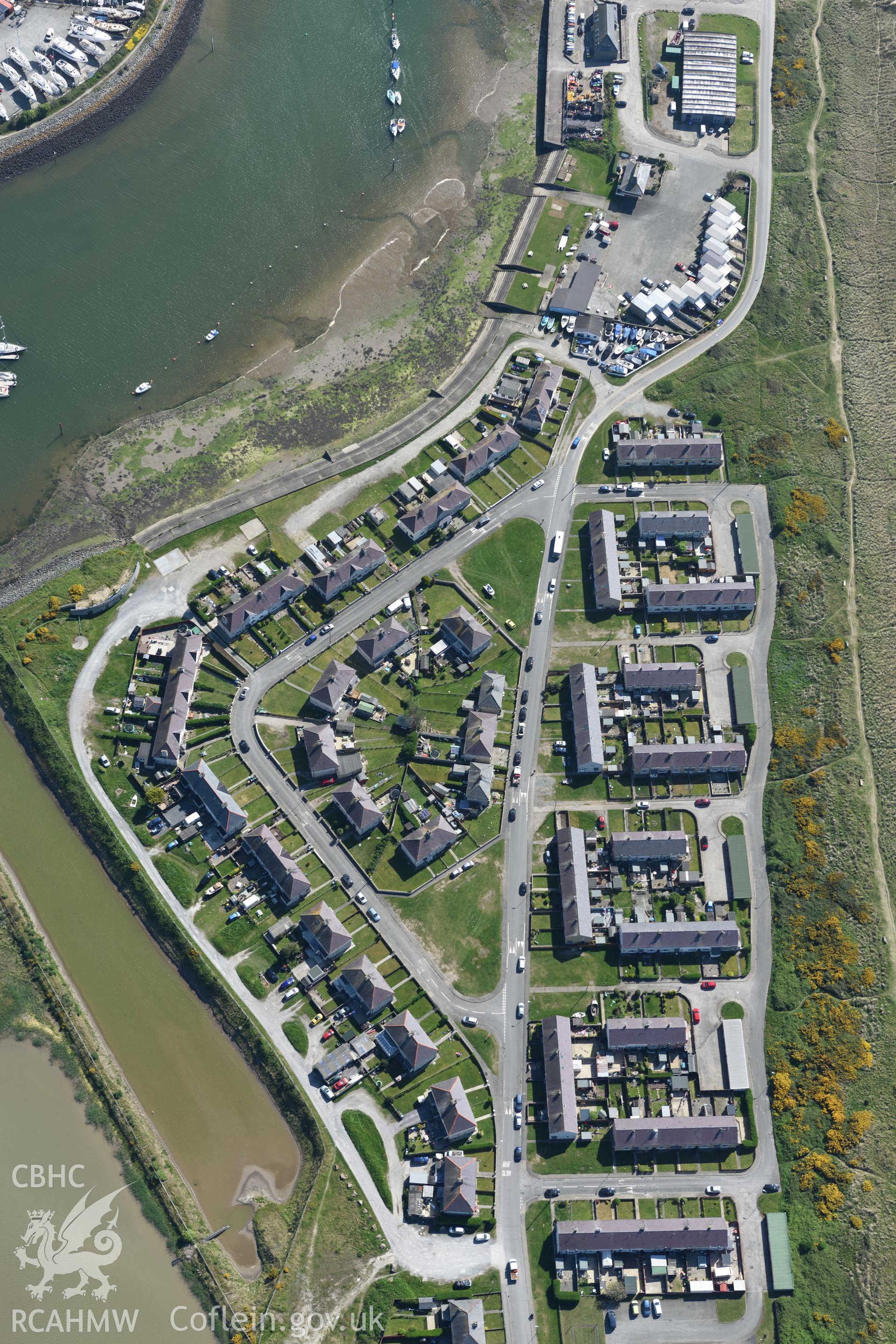 Aerial photography of Pwllheli Harbour taken on 3rd May 2017.  Baseline aerial reconnaissance survey for the CHERISH Project. ? Crown: CHERISH PROJECT 2017. Produced with EU funds through the Ireland Wales Co-operation Programme 2014-2020. All material made freely available through the Open Government Licence.