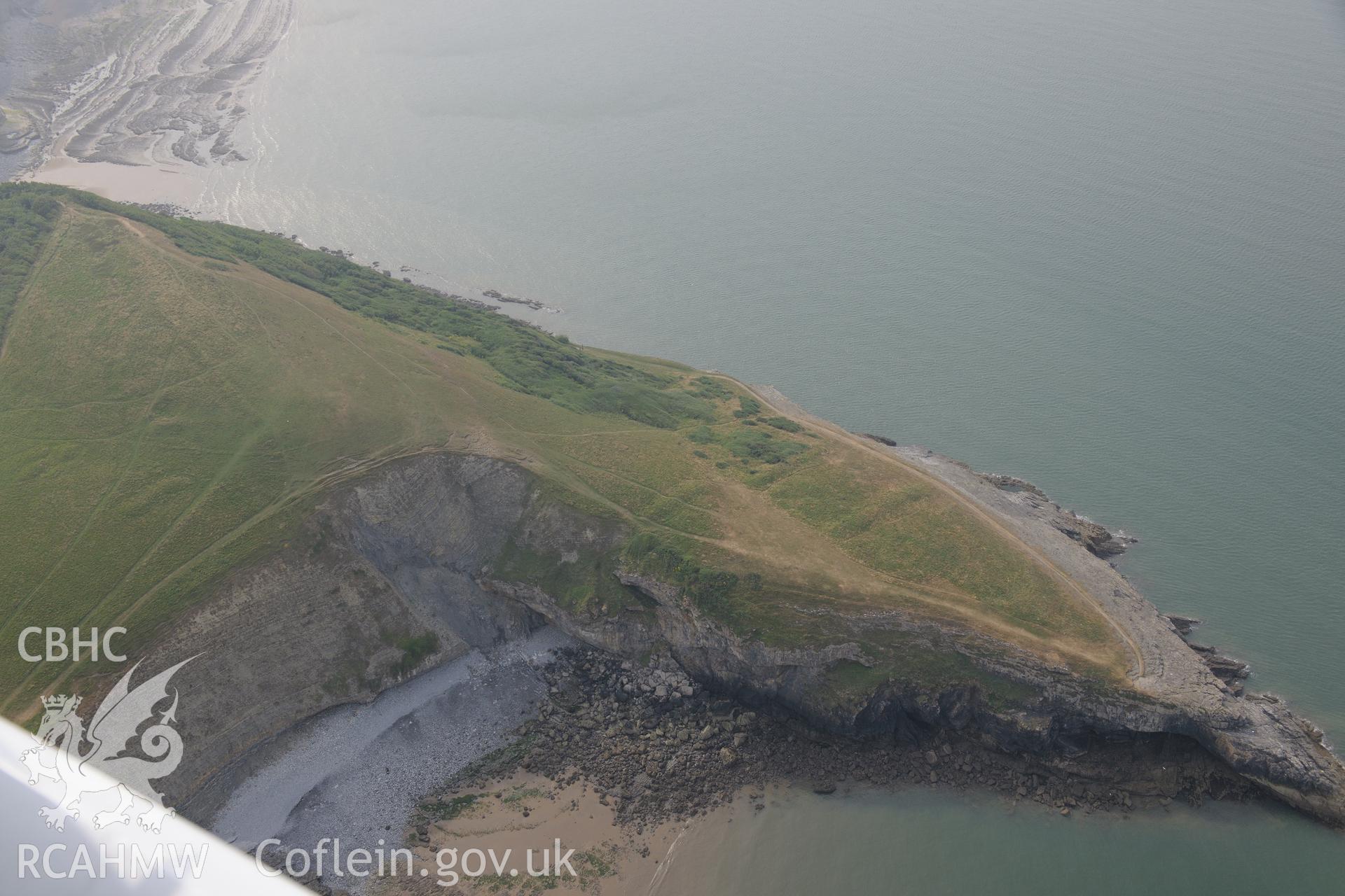Royal Commission aerial photography of Dunraven Hillfort recorded during drought conditions on 22nd July 2013.