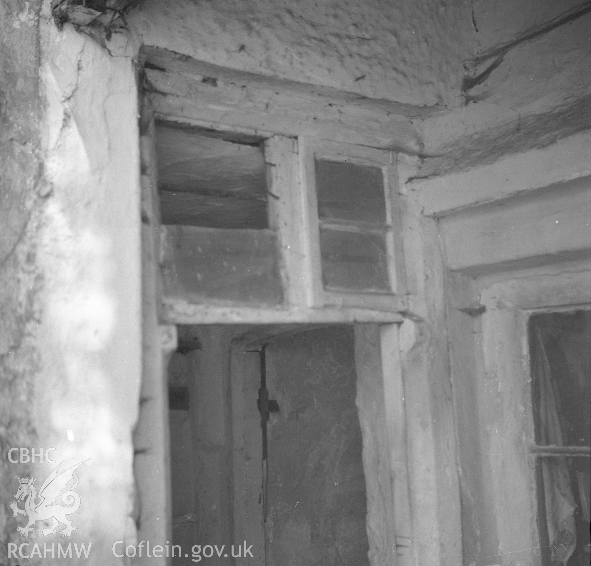 Digital copy of an undated nitrate negative showing interior beams at 40 Cross Street, Abergavenny.