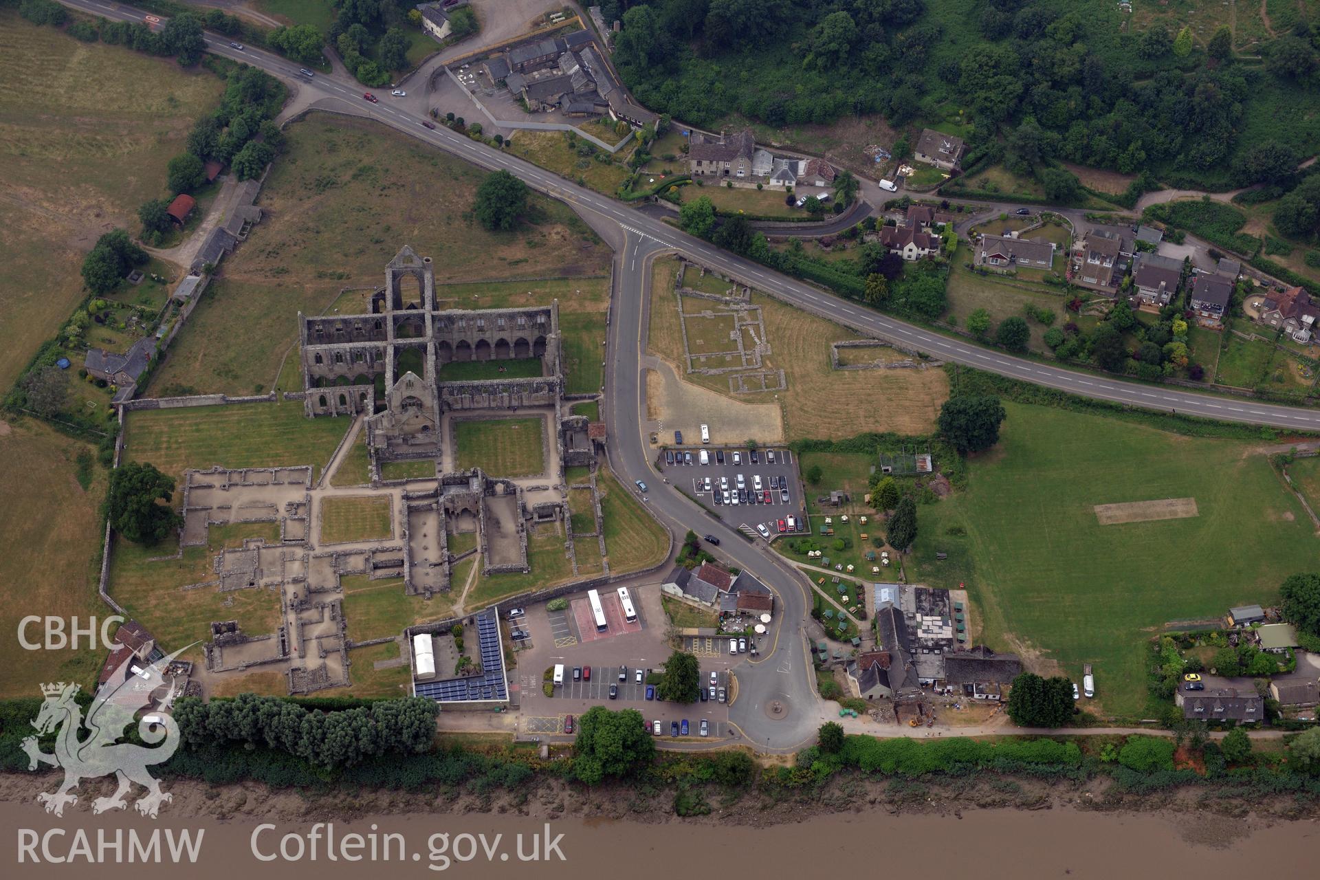 Royal Commission aerial photography of Tintern Abbey taken during drought conditions on 22nd July 2013.