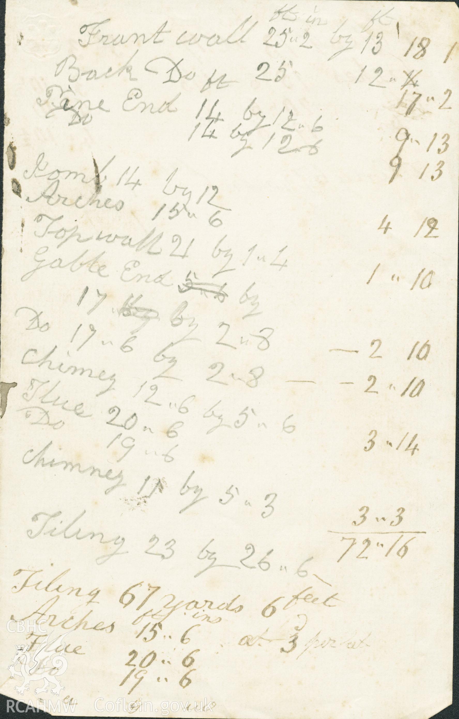 Undated handwritten text. Possibly a receipt. Donated to the RCAHMW during the Digital Dissent Project.