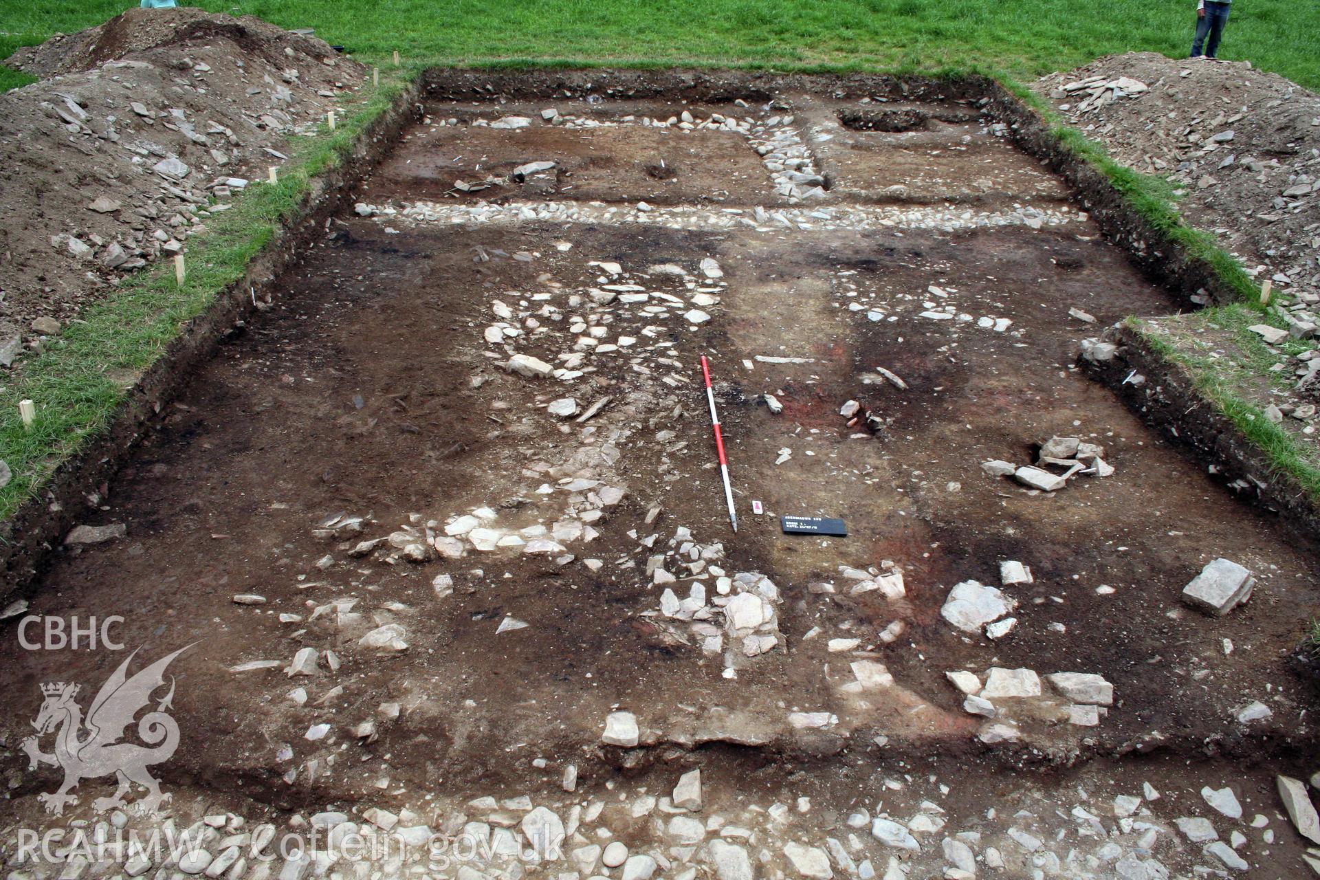 Arch Camb 167 (2018) 143-219. "The Romano-British villa at Abermagwr, Ceredigion: excavations 2010-2015" by Davies and Driver. Fig 10 room 1 and 2 during excavation viewed from south, July 2011.
