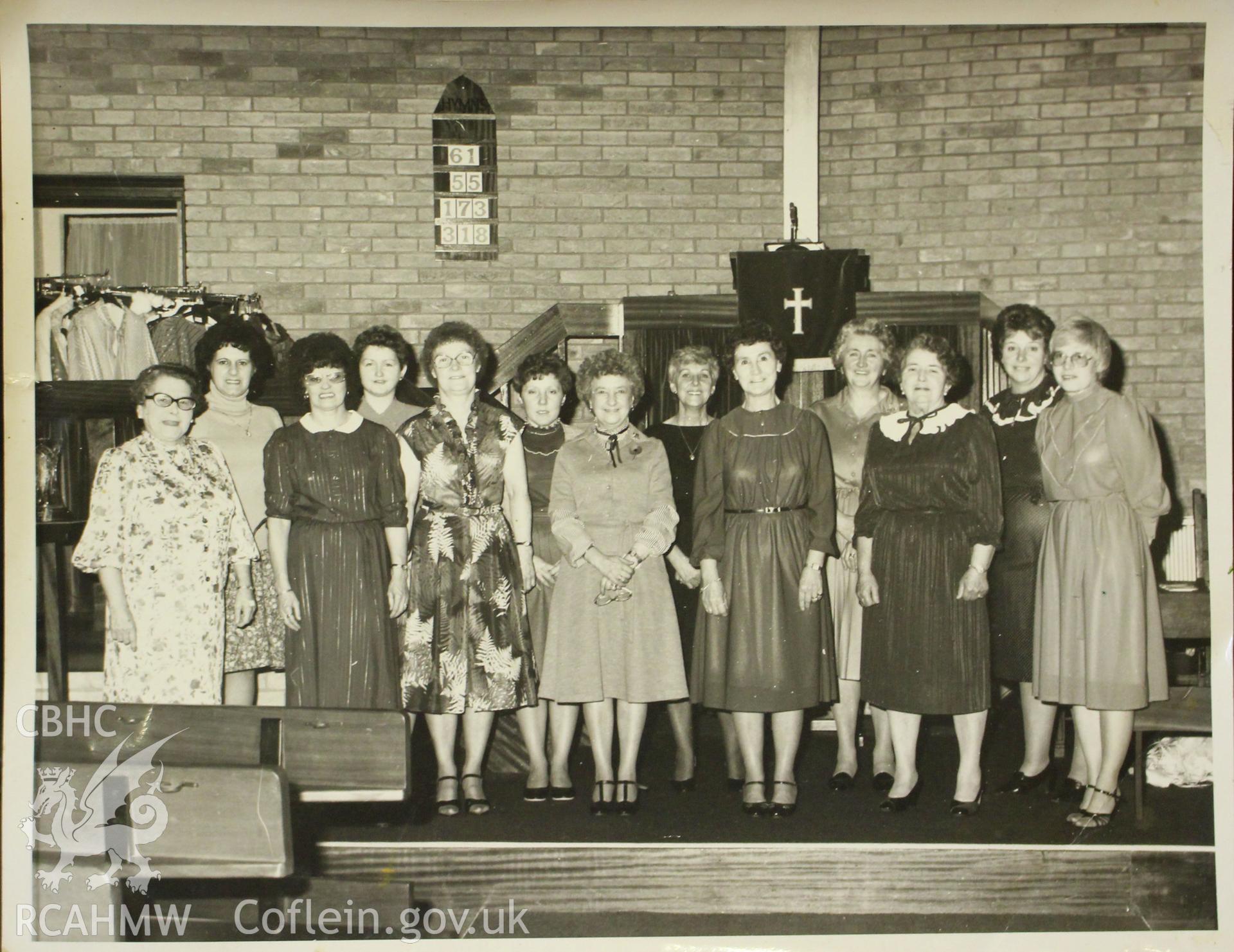 Black and white photograph showing members of the congregation of Riverside Chapel, Port Talbot. Date unknown.