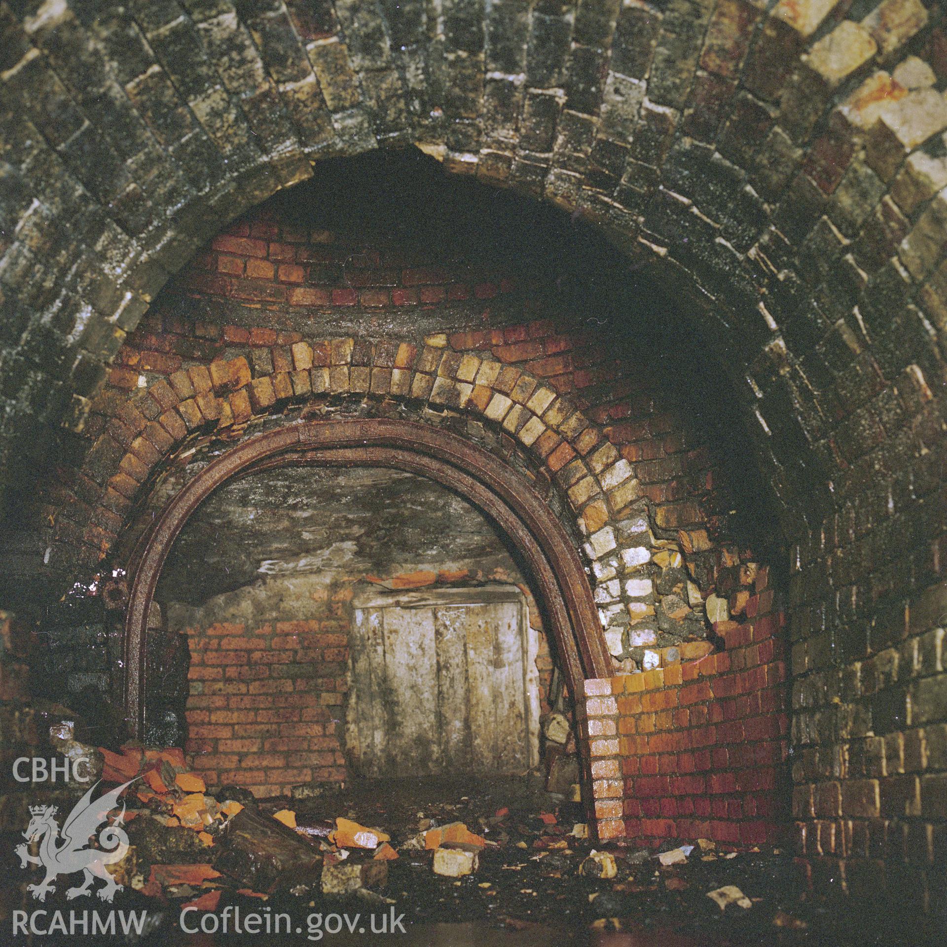 Digital copy of an acetate negative showing bottom of Coity Pit shaft at Big Pit, from the John Cornwell Collection.