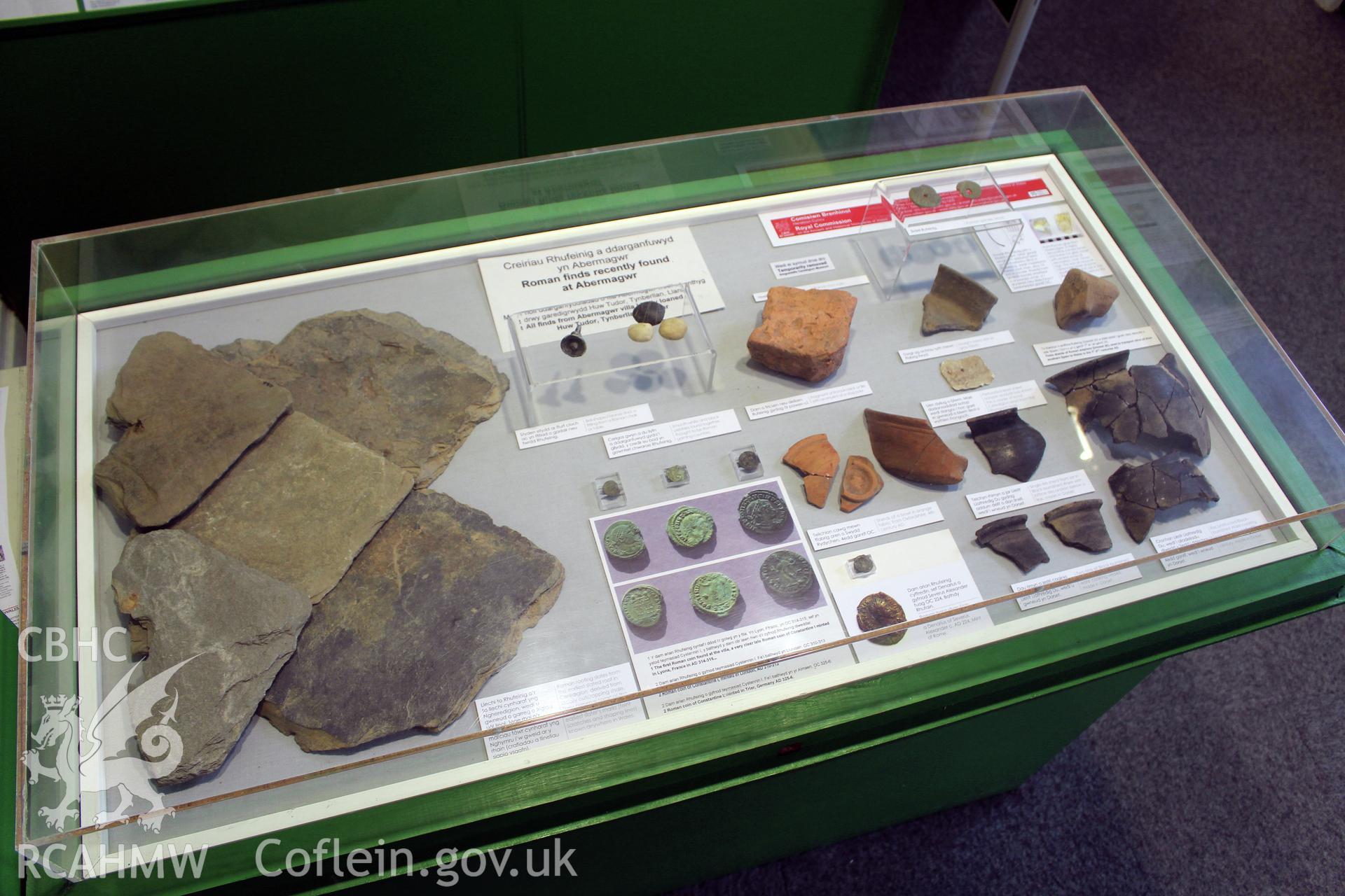 Photographs of new display of Roman finds from Abermagwr Roman Villa in Amgueddfa Ceredigion Museum, May 2015