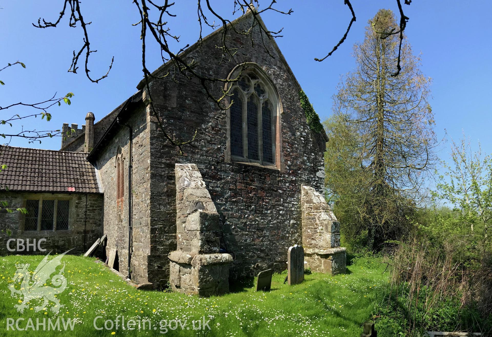 Colour photo showing exterior view of St. Mary Magdalene's or St. Clara's church at St. Clears, taken by Paul R. Davis, 6th May 2018.