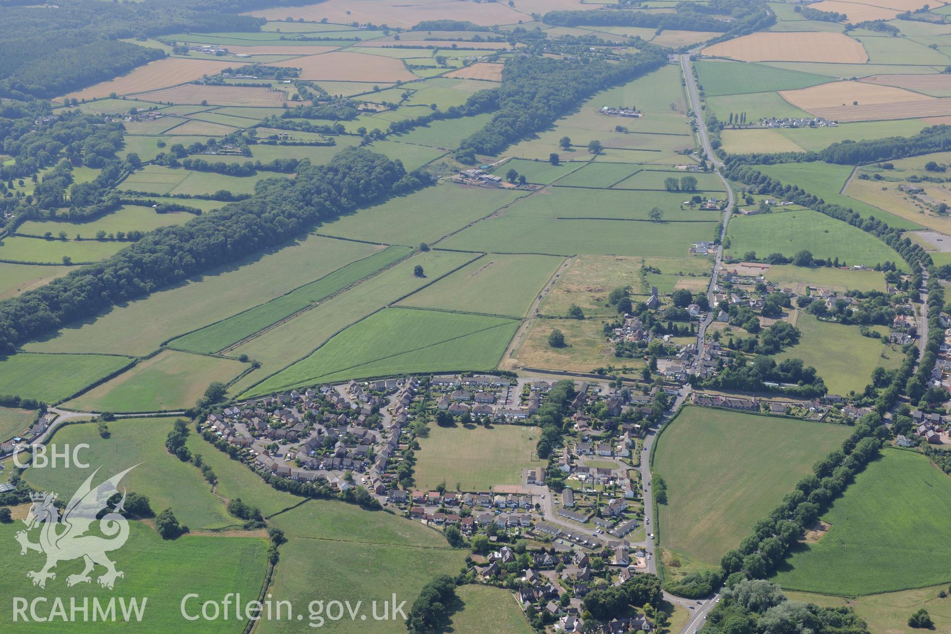 Venta Silurum (Caerwent Roman City), Caerwent, south west of Chepstow. Oblique aerial photograph taken during the Royal Commission?s programme of archaeological aerial reconnaissance by Toby Driver on 1st August 2013.