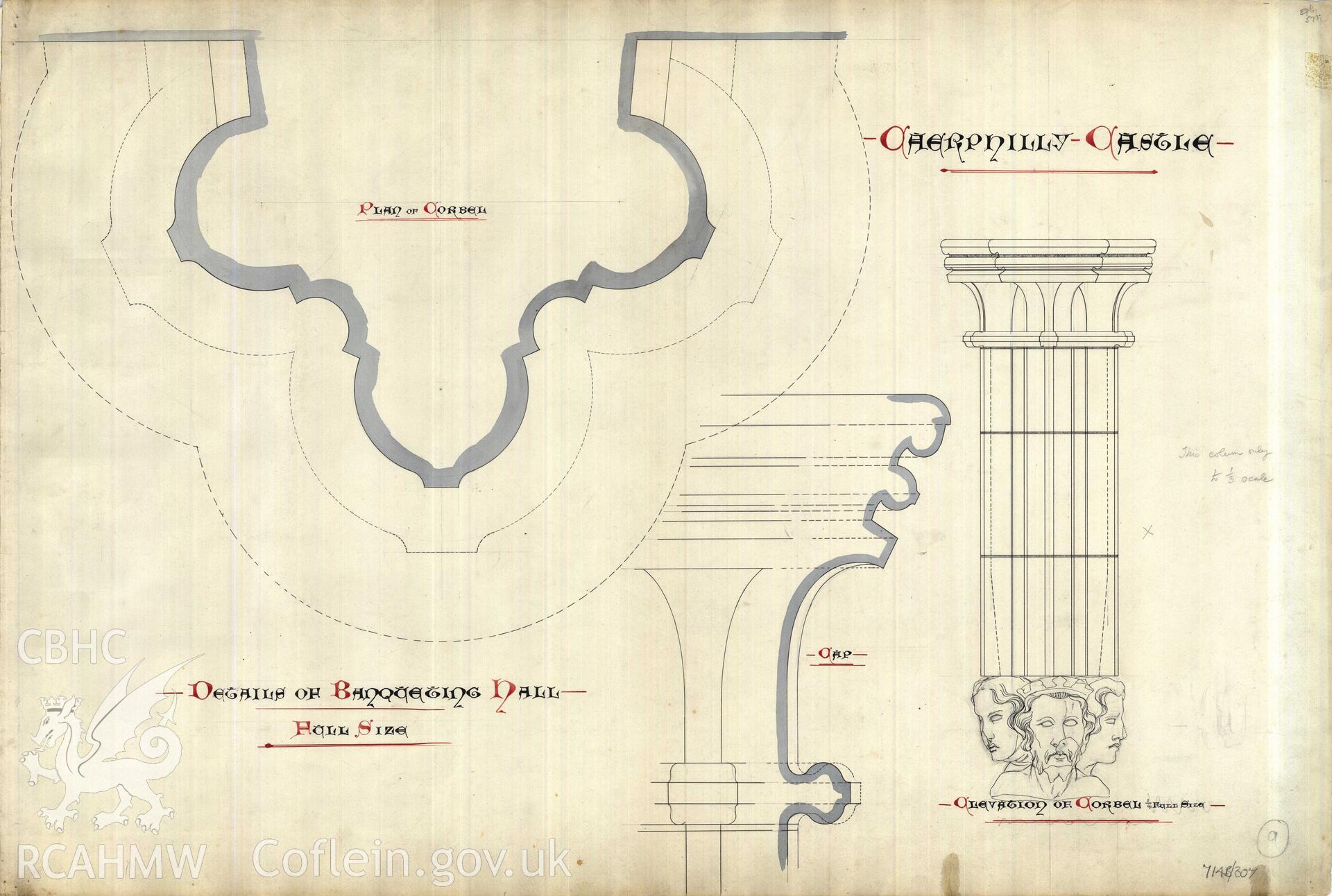 Cadw guardianship monument drawing of Caerphilly Castle. Great Hall, details. Cadw Ref. No:714B/307. Scale 1:4.1.