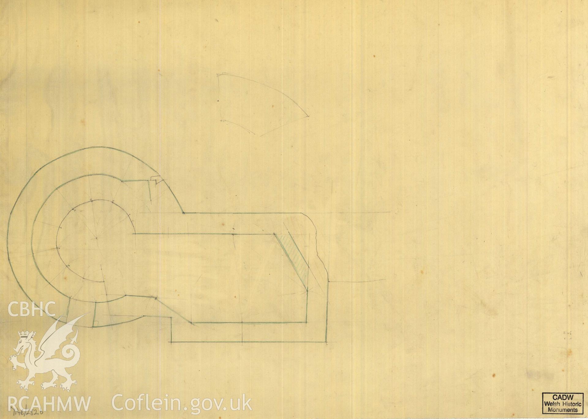 Cadw guardianship monument drawing of Caerphilly Castle. Inner E gate, S turret, lower. Cadw Ref. No:714B/282b. Scale 1:24.