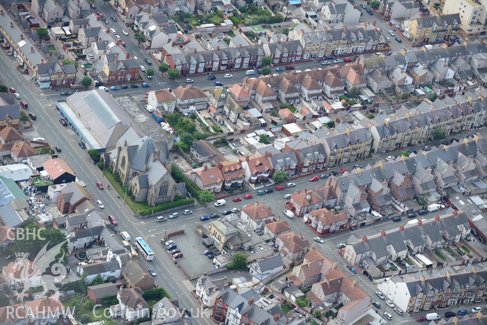 Churchill House, Rhyl. Oblique aerial photograph taken during the Royal Commission's programme of archaeological aerial reconnaissance by Toby Driver on 11th September 2015.