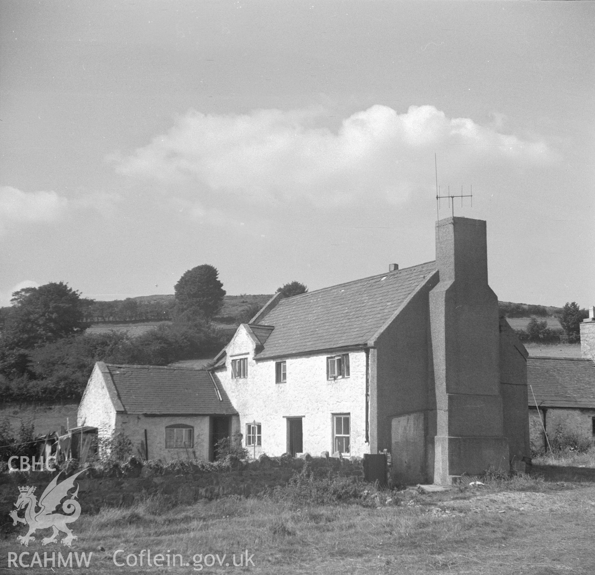 Digital copy of a black and white nitrate negative showing general view of Penyrorsedd Farmhouse.