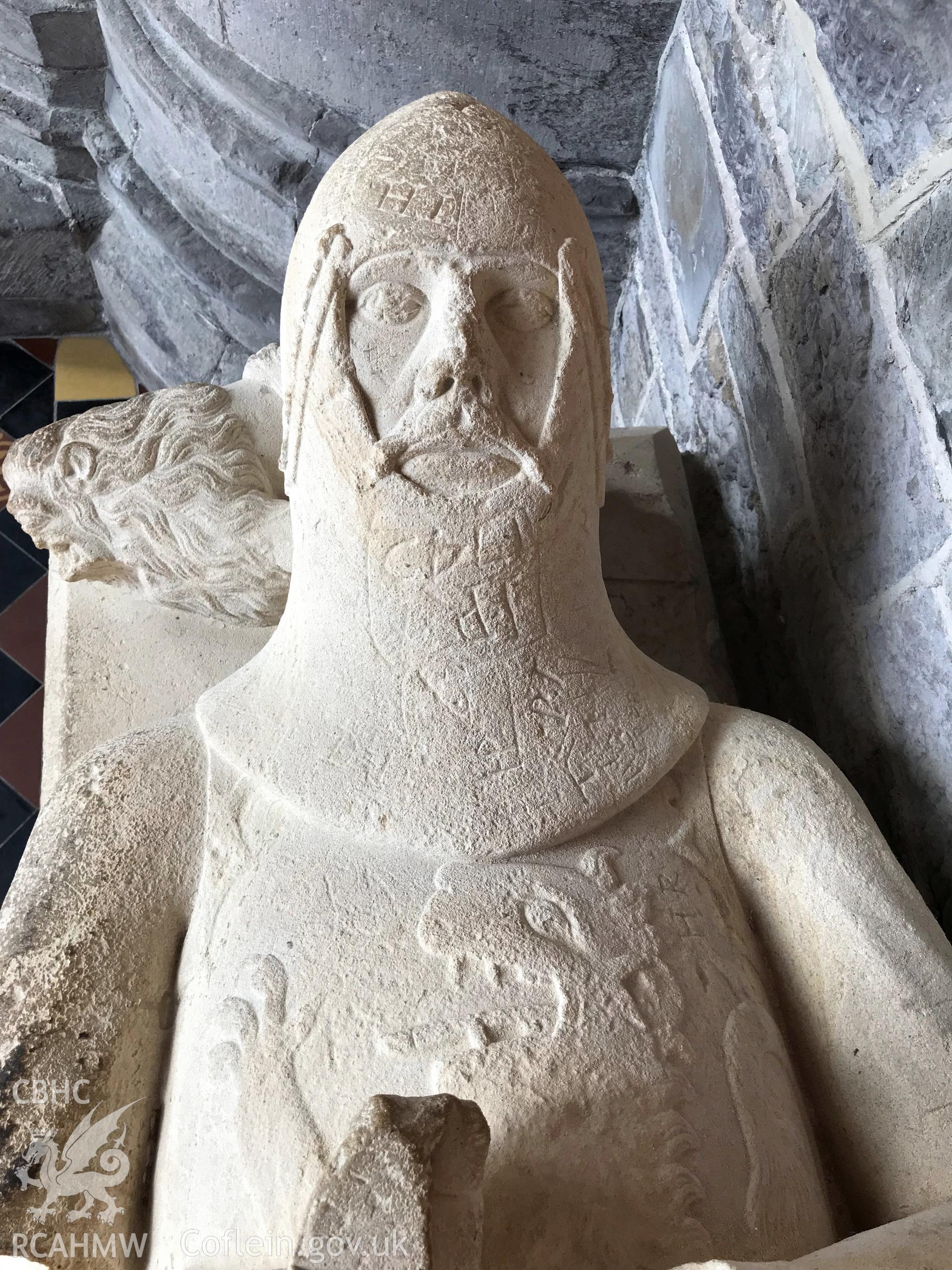 Colour photo showing effigy of Lord Rhys, taken by Paul R. Davis, 2018.