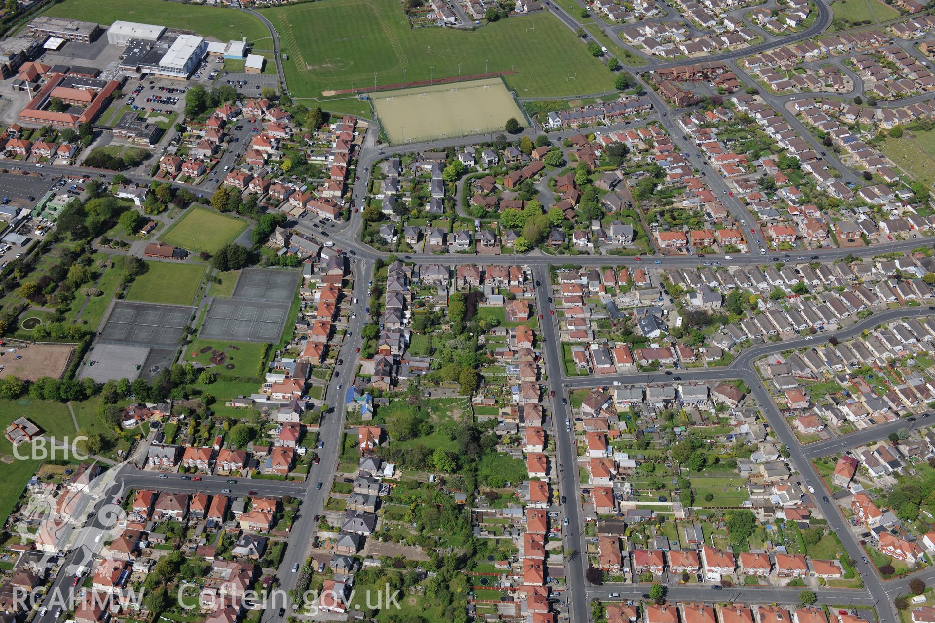Botanical Gardens at Rhyl. Oblique aerial photograph taken during the Royal Commission?s programme of archaeological aerial reconnaissance by Toby Driver on 22nd May 2013.