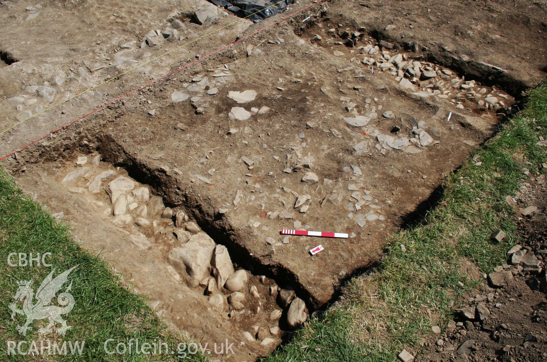 Arch Camb 167 (2018) 143-219. "The Romano-British villa at Abermagwr, Ceredigion: excavations 2010-2015" by Davies and Driver. Fig 11 room 6 during early stage of excavation viewed from north-west, July 2011.
