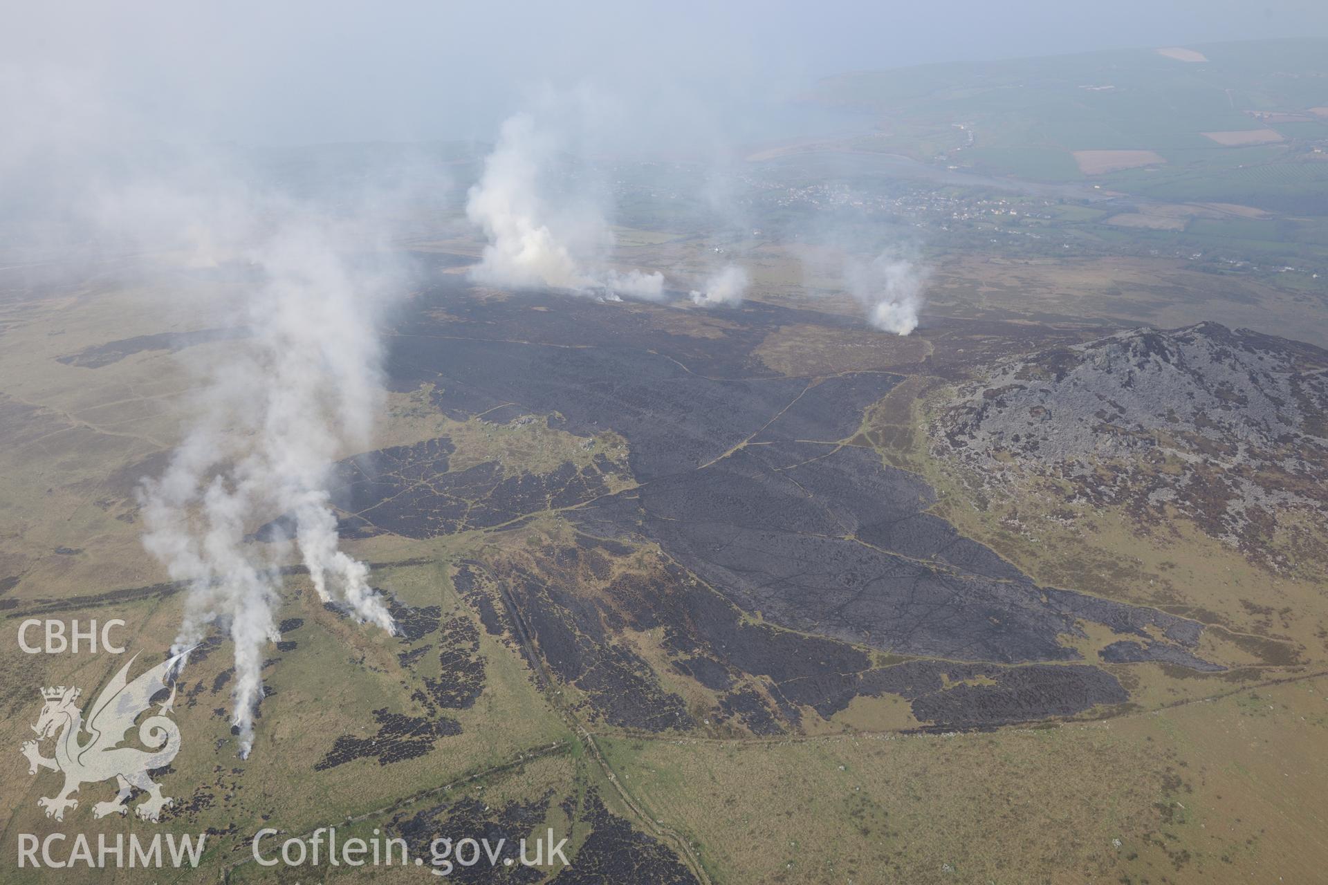 Royal Commission aerial photography of a bracken burn on Mynydd Carningli taken on 27th March 2017