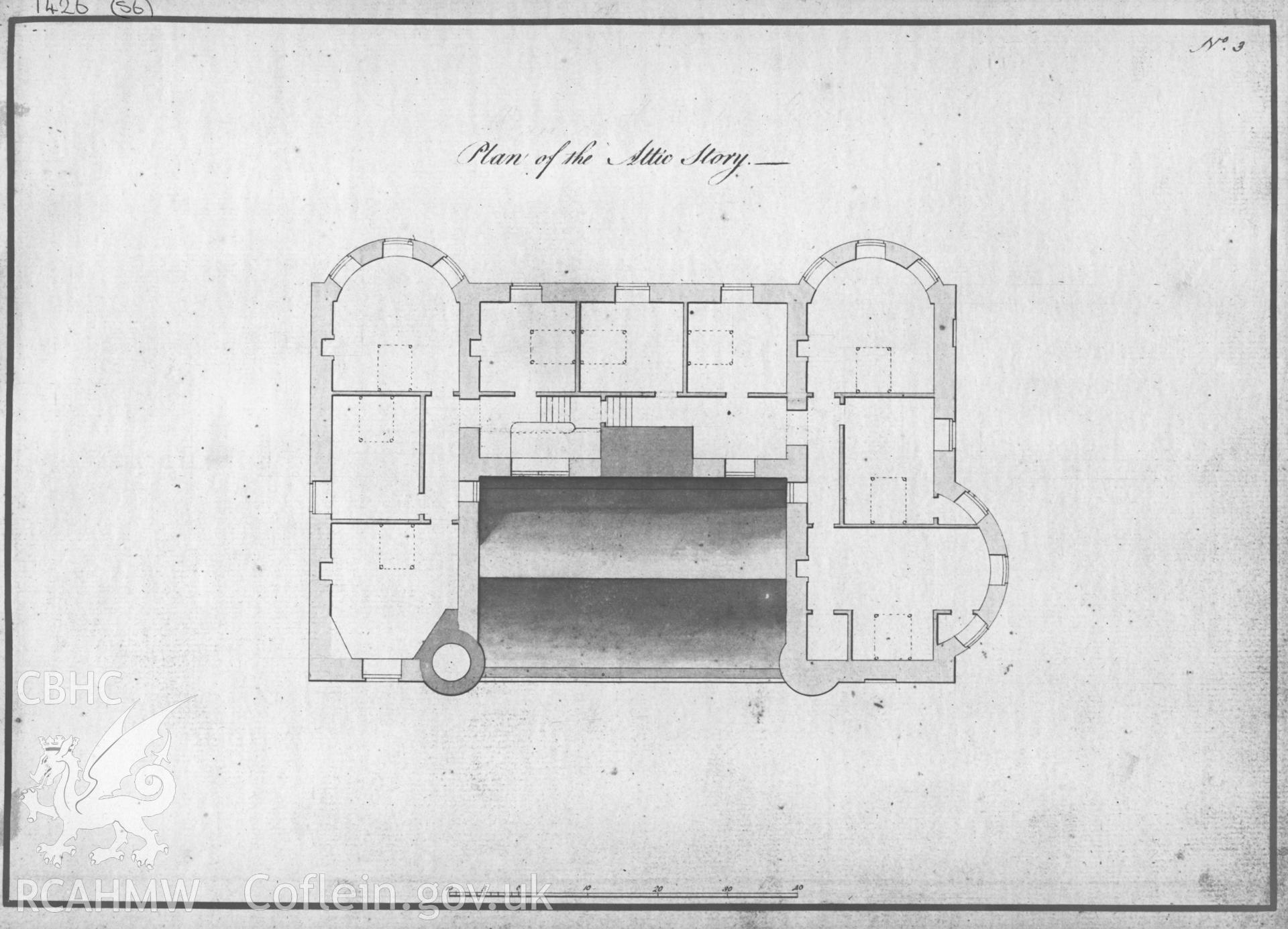 Digital copy of a 1762 drawing by Samuel Wyatt showing attic plan of Penrhyn Castle, Llandegai.