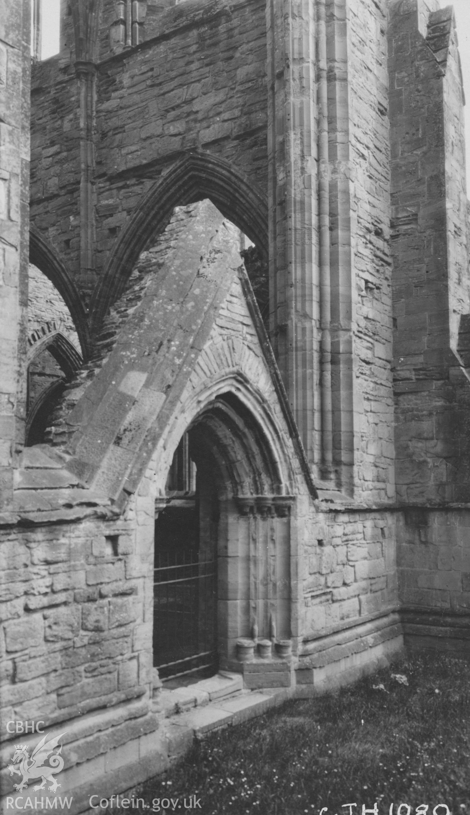 Digital copy of a view of the door to the south transept at Tintern Abbey.