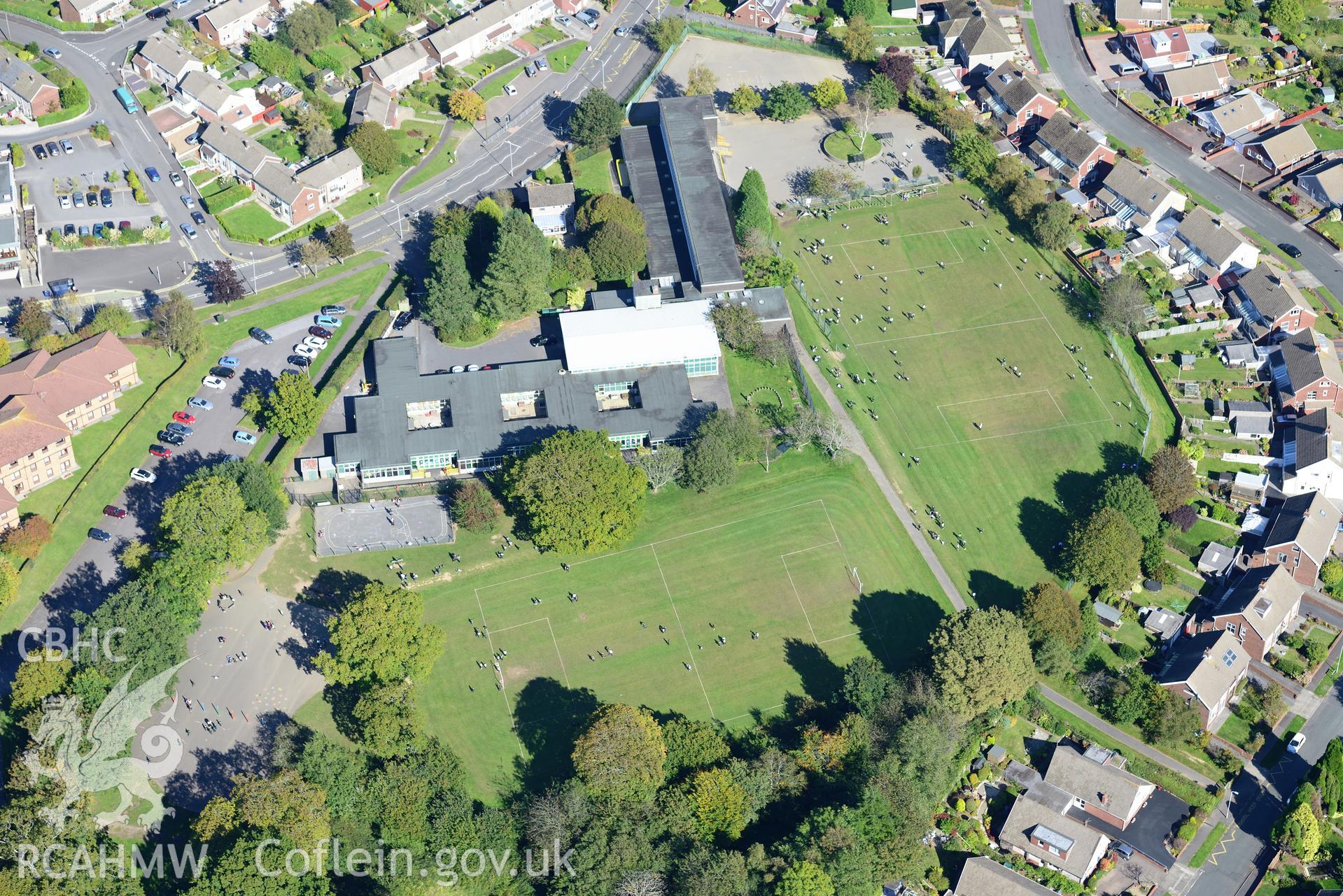 Parkland primary school, Sketty, Swansea. Oblique aerial photograph taken during the Royal Commission's programme of archaeological aerial reconnaissance by Toby Driver on 30th September 2015.