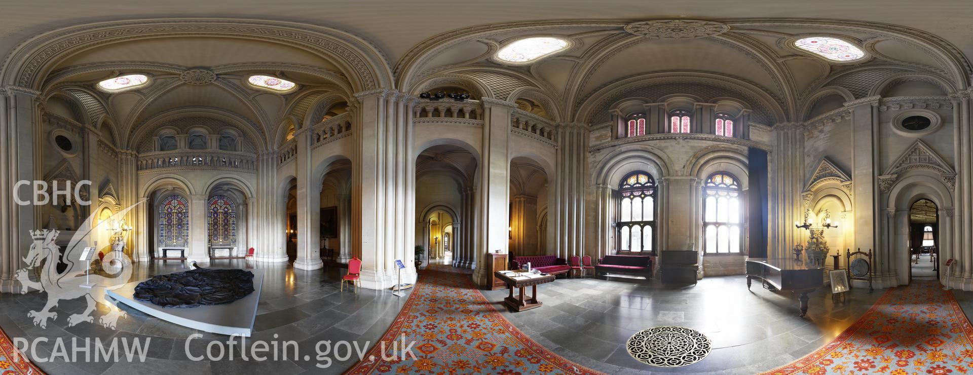 Reduced resolution Tiff of stitched images in the Hall at Penrhyn Castle produced by Susan Fielding and Rita Singer, October 2017. Produced through European Travellers to Wales project.