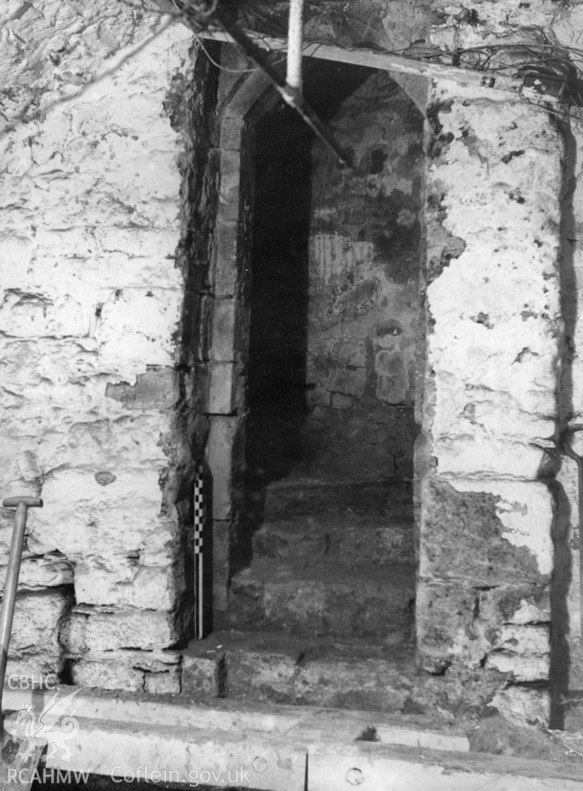 Digital copy of a view of the west doorway to the vault at Penrhyn Castle by D B Hague.