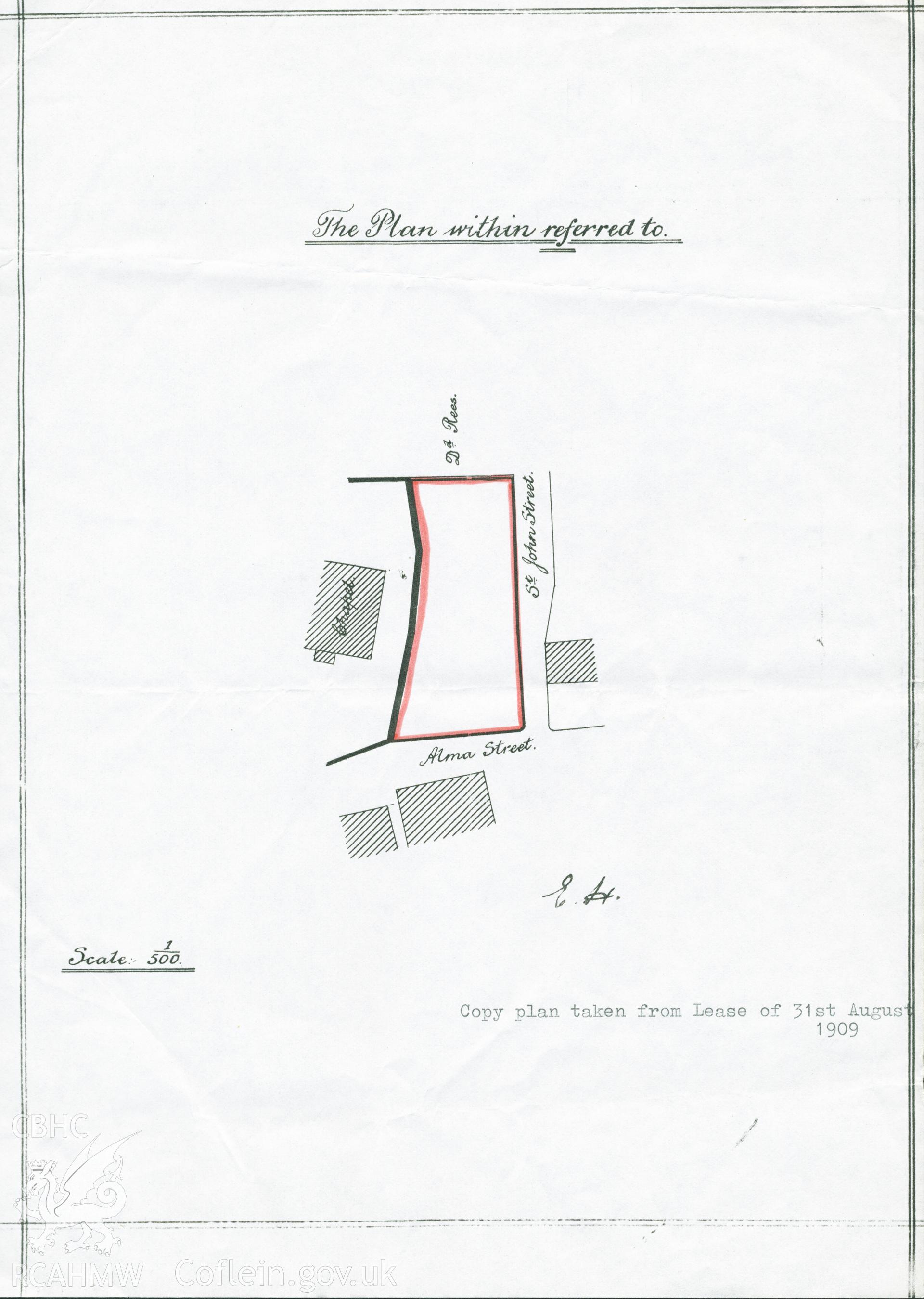 Plan of plot of land adjacent to Yr Hen Dy Cwrdd, Aberdare. Donated to the RCAHMW during the Digital Dissent Project.