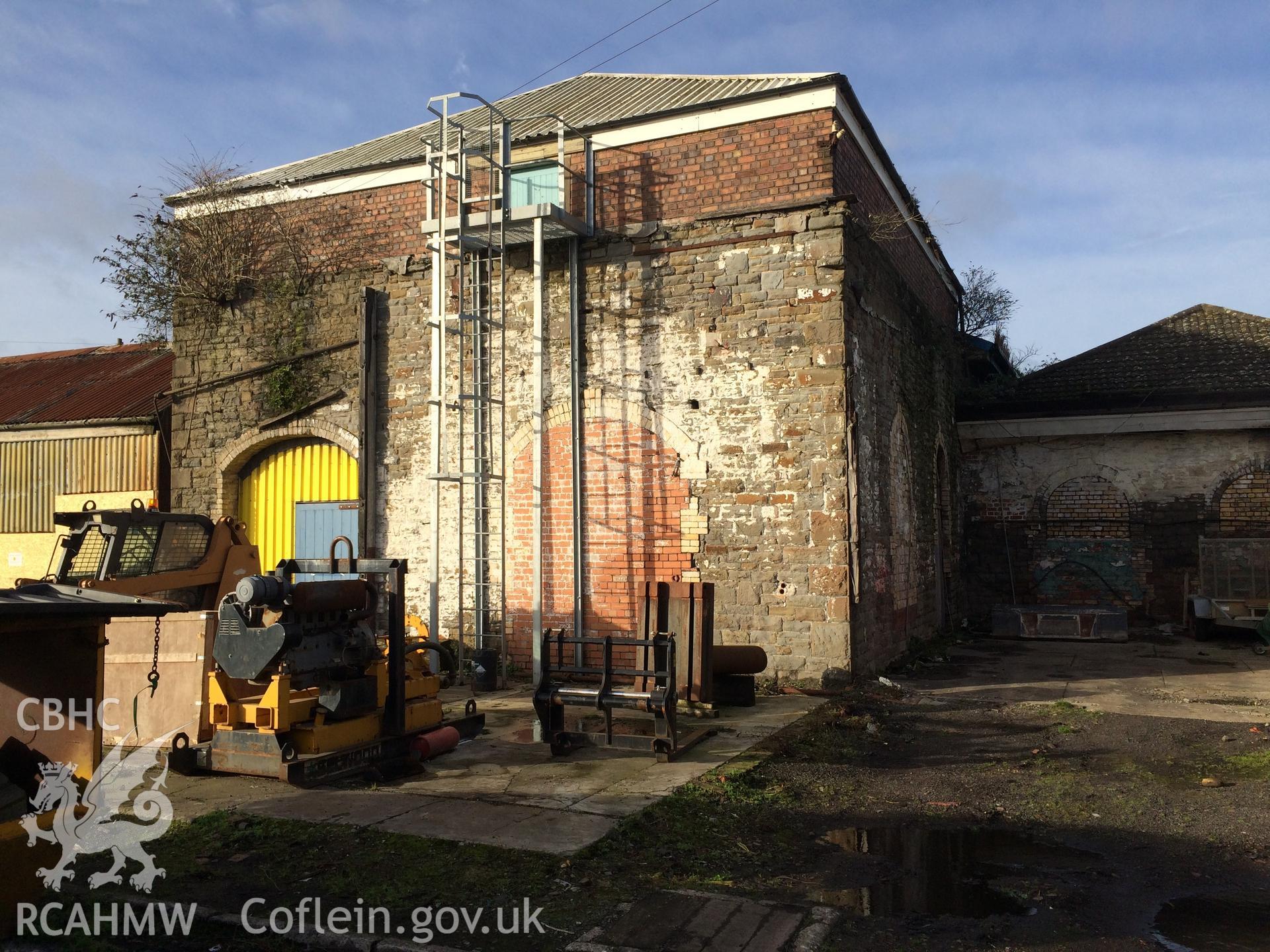 Photo showing Old Stores facing the graving dock at Newport Docks, taken by Paul R. Davis, 2017.