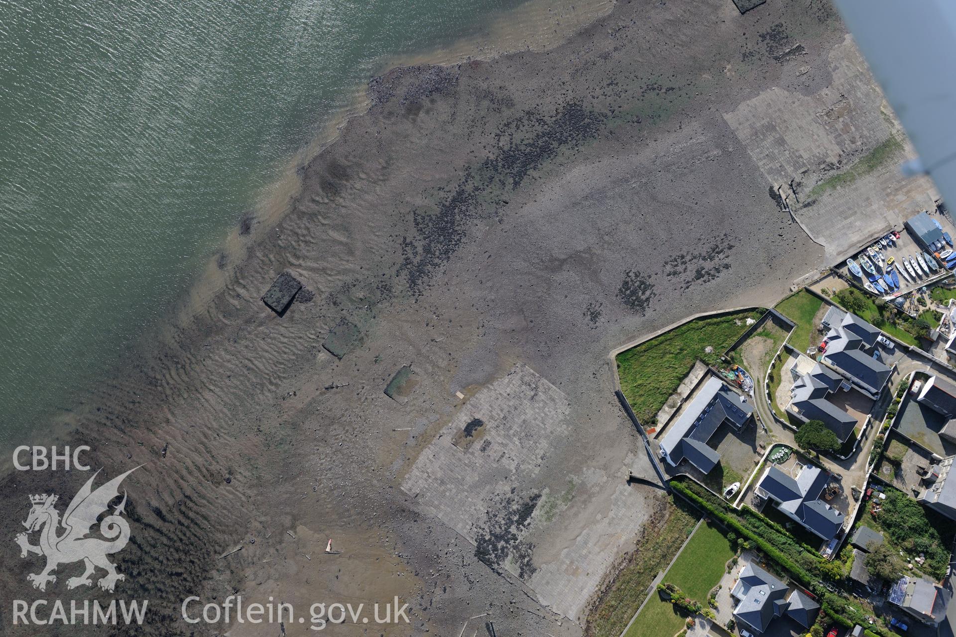 Neyland shipyard and two embarkation hards, on the opposite side of the estuary to Pembroke Dock. Oblique aerial photograph taken during the Royal Commission's programme of archaeological aerial reconnaissance by Toby Driver on 30th September 2015.