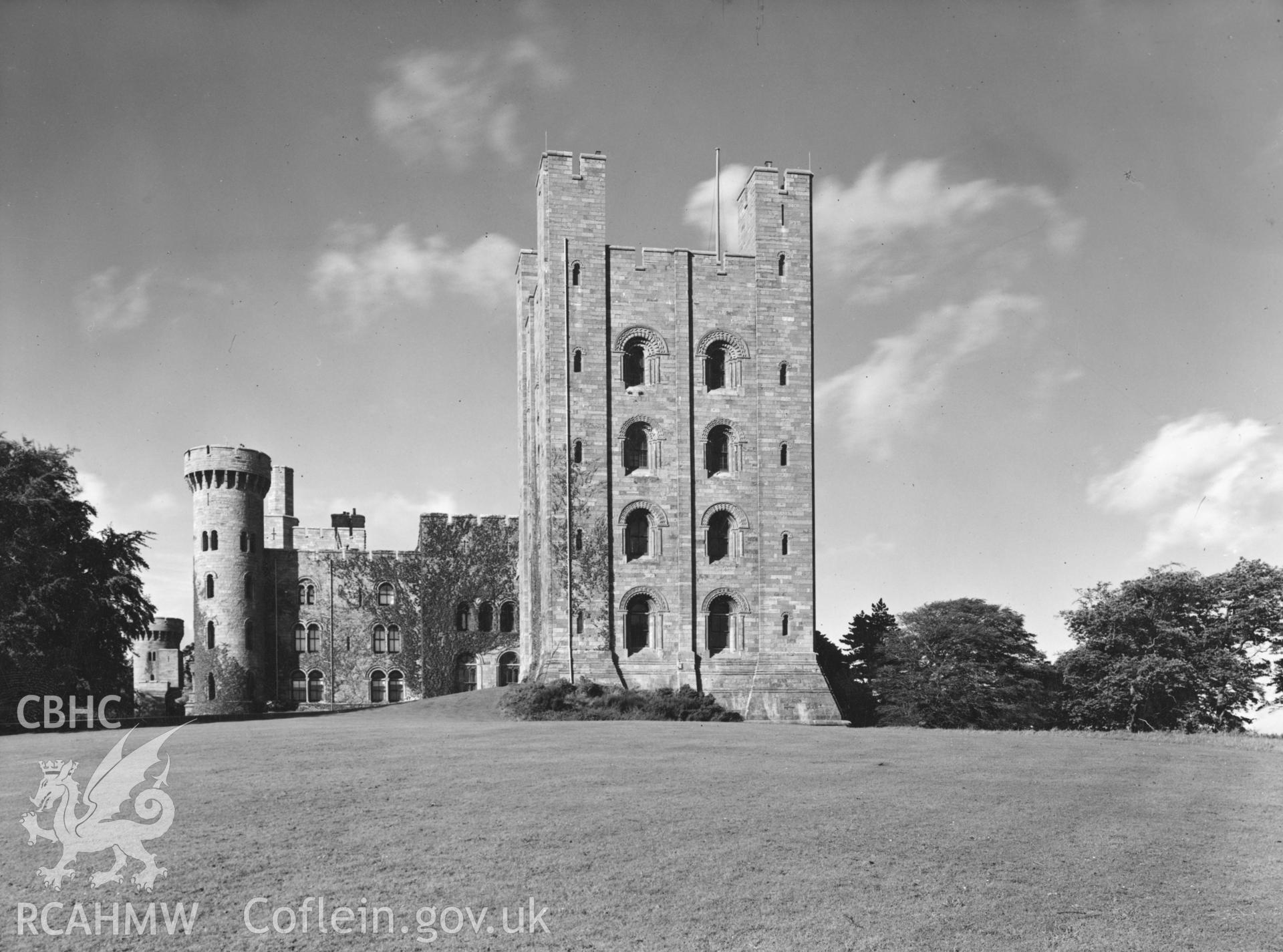 Digital copy of a 1954 photo by A.F. Kersting showing Penrhyn Castle from the south.