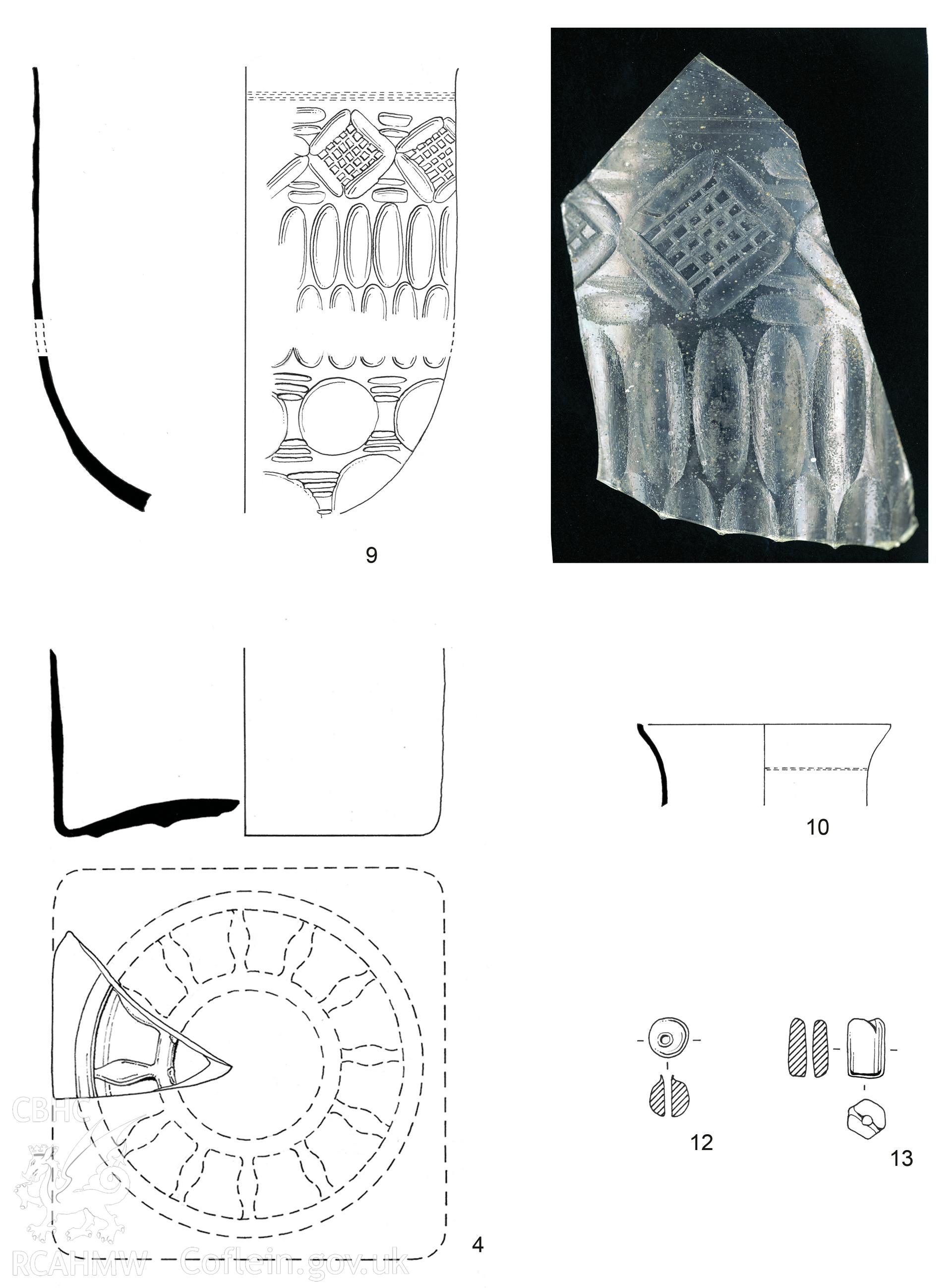 Arch Camb 167 (2018) 143-219. "The Romano-British villa at Abermagwr, Ceredigion: excavations 2010-2015" by Davies and Driver. Fig 19 Roman glass: vessels.