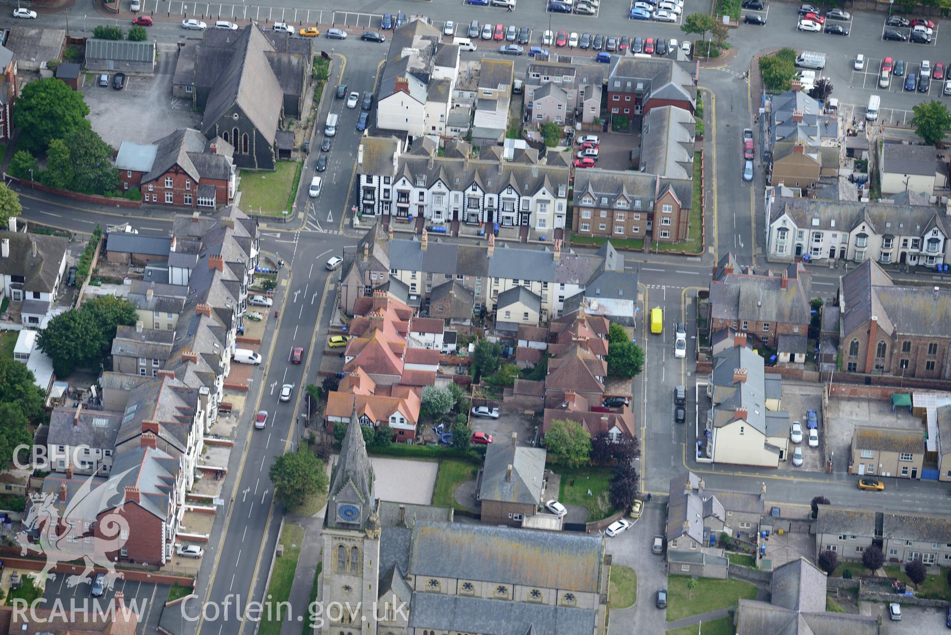 Town Hall, Wellington Road, Rhyl. Oblique aerial photograph taken during the Royal Commission's programme of archaeological aerial reconnaissance by Toby Driver on 11th September 2015.