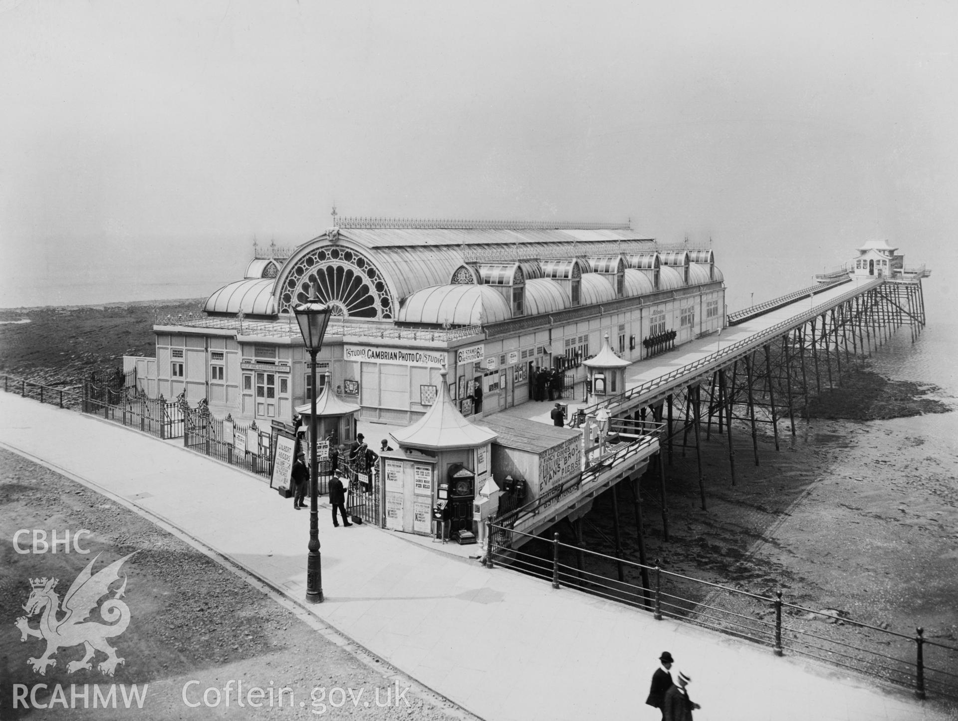 Undated albumen print of Aberystwyth Pavilion and Pier taken by James Ede, copy negative held.