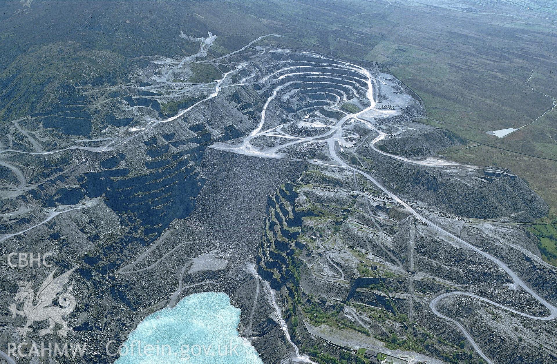 RCAHMW colour slide oblique aerial photograph of Penrhyn Slate Quarry, Llandygai, taken by C.R. Musson, 02/05/94
