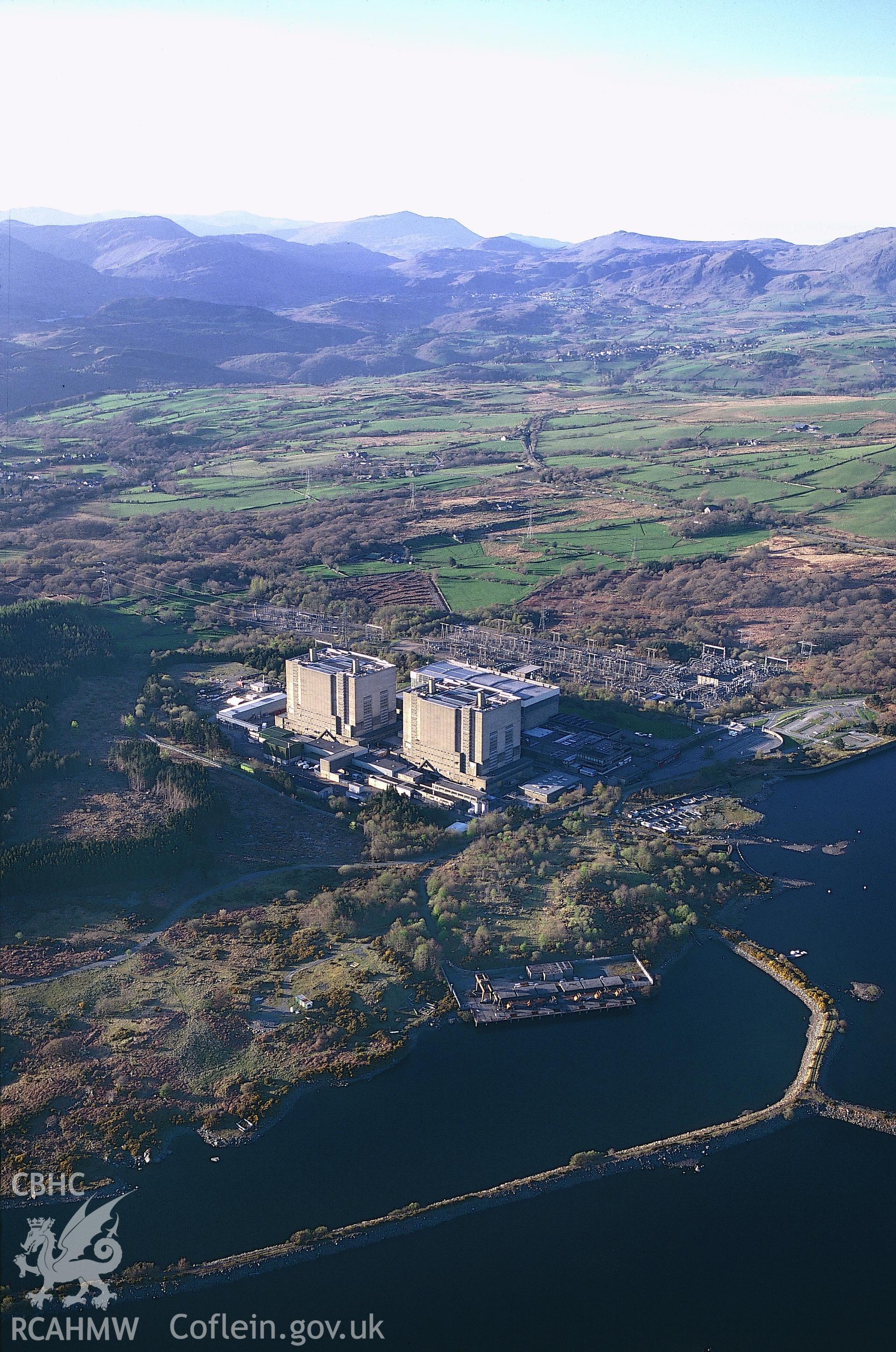 RCAHMW colour slide oblique aerial photograph of Trawsfynydd Power Station, Maentwrog, taken by C.R.Musson on the 30/03/1996