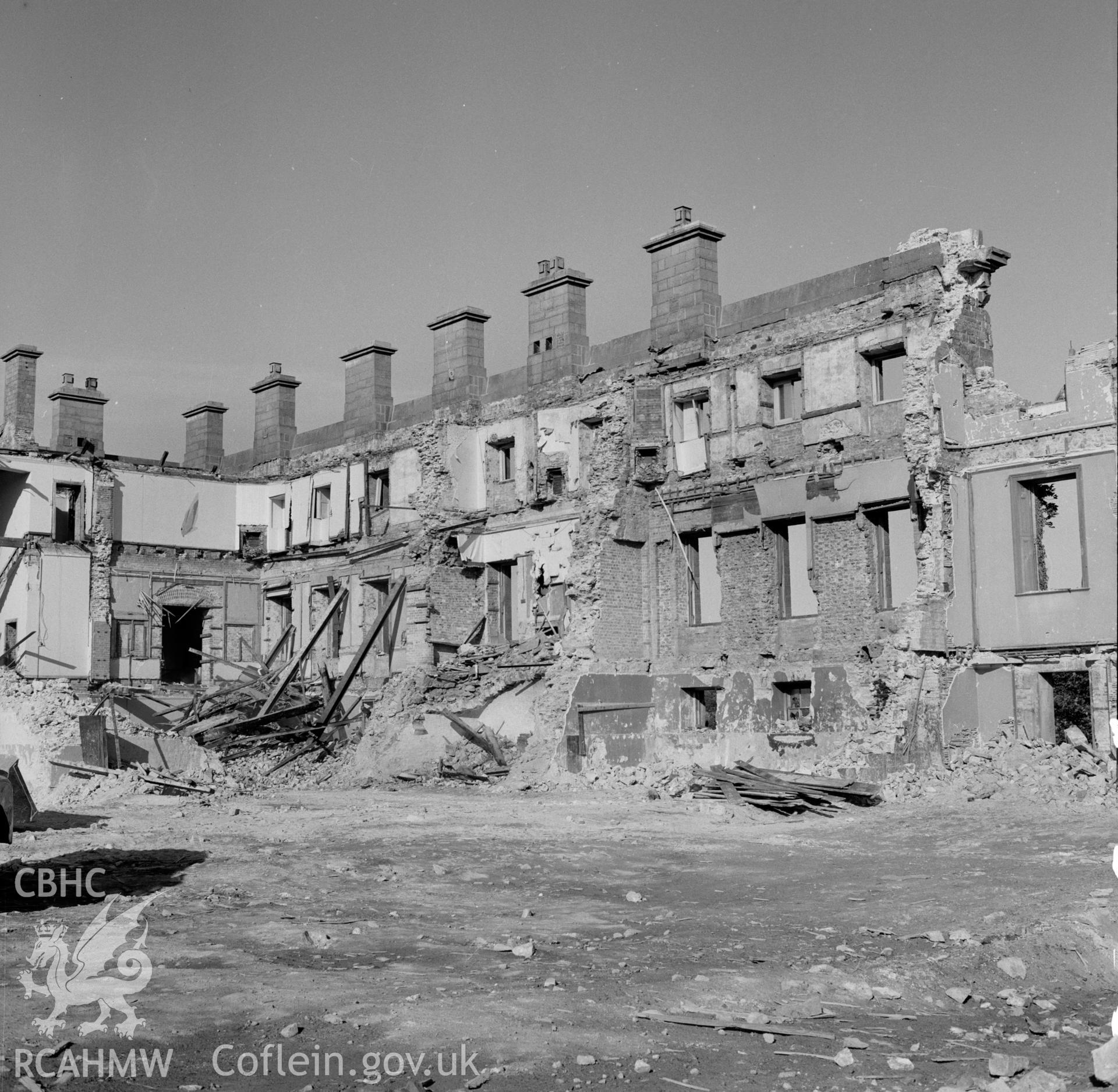 Digital copy of a nitrate negative showing Stackpole Court during demolition, 1963.