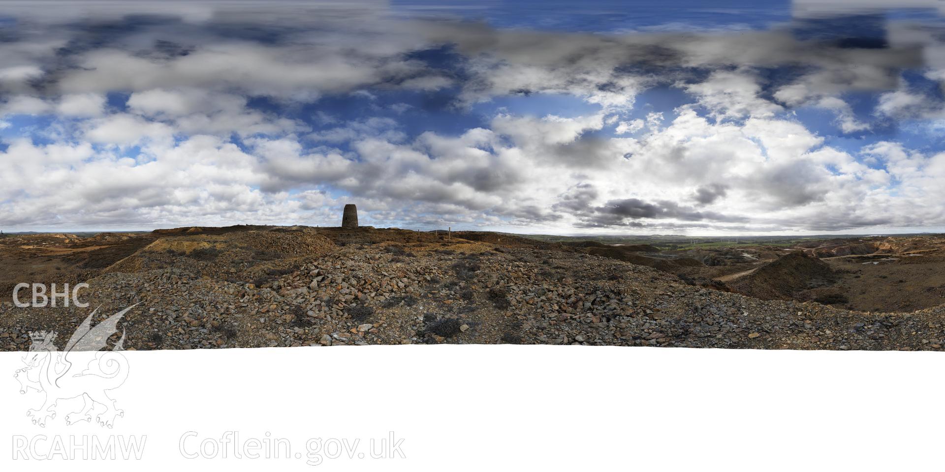 Reduced resolution tiff of stitched images from Parys Mountain Windmill survey carried out by Scott Lloyd and Rita Singer, September 2017. Produced through European Travellers to Wales project. Uncropped tiff required for panotour.