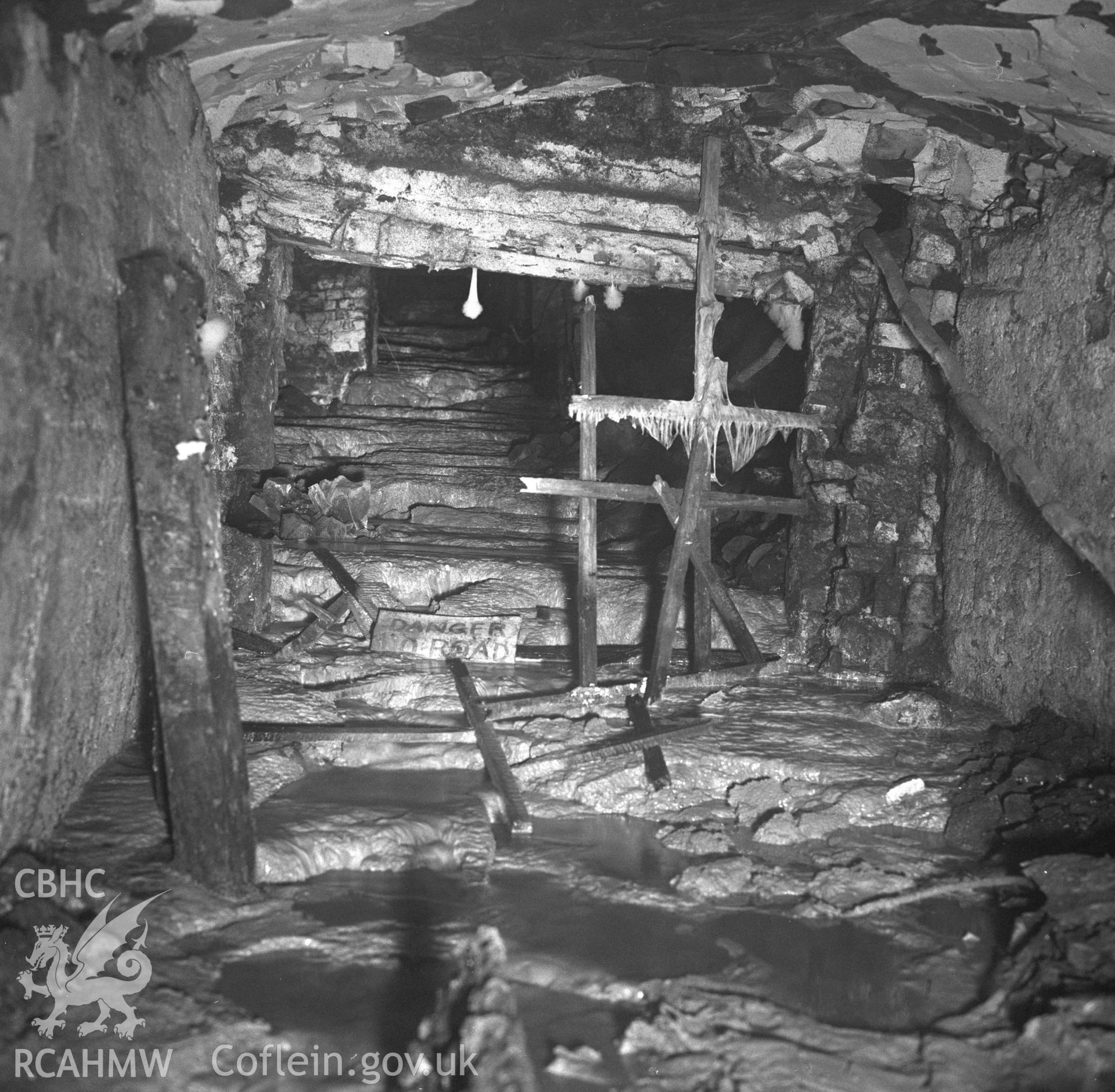 Digital copy of an acetate negative showing access to underground stables in the Horn Coal at Big Pit, from the John Cornwell Collection.