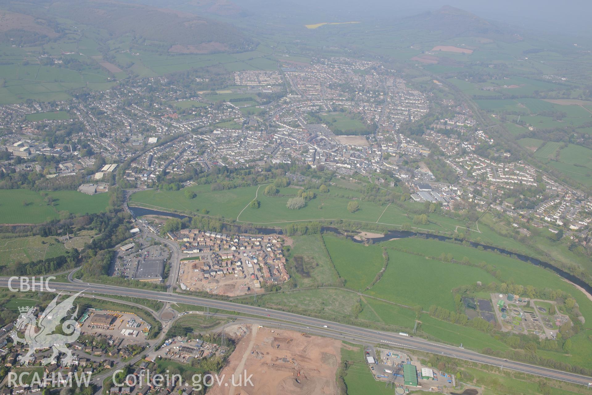 Abergavenny. Oblique aerial photograph taken during the Royal Commission's programme of archaeological aerial reconnaissance by Toby Driver on 21st April 2015.