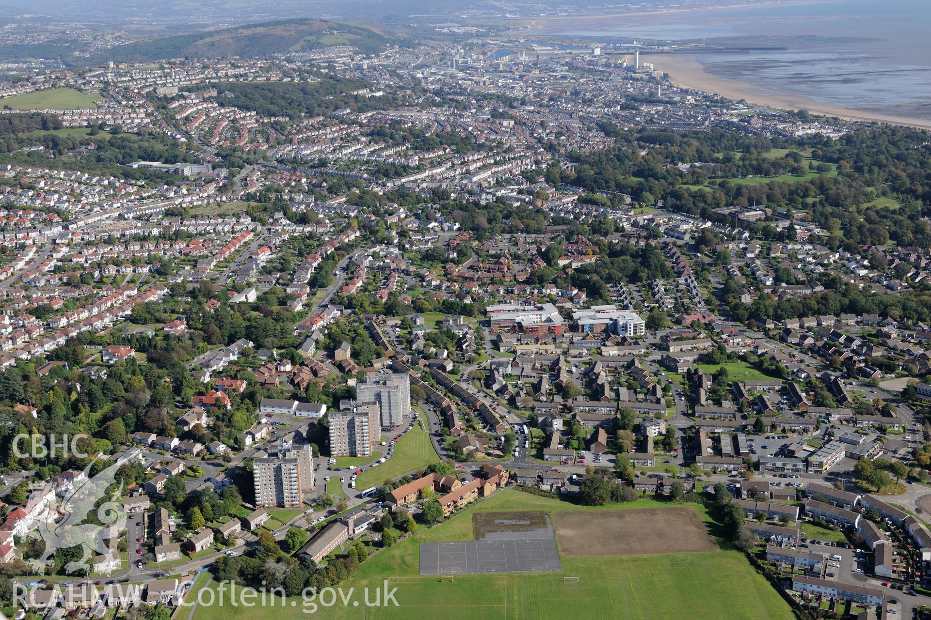 Clyne Court tower blocks, Sketty, Swansea. Oblique aerial photograph taken during the Royal Commission's programme of archaeological aerial reconnaissance by Toby Driver on 30th September 2015.