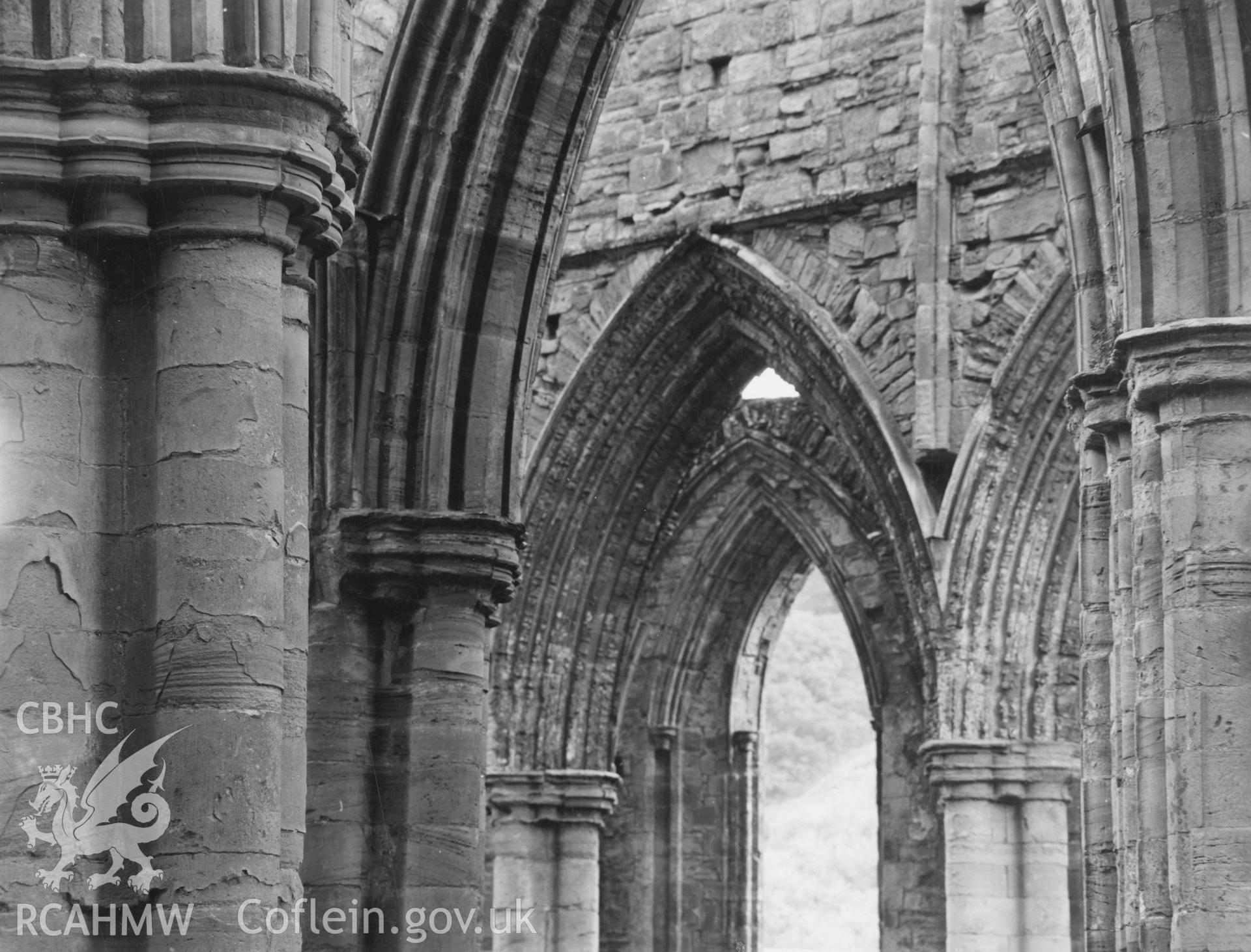 Digital copy of a view showing arch detail at Tintern Abbey taken by Shirley Jones, dated 1943.