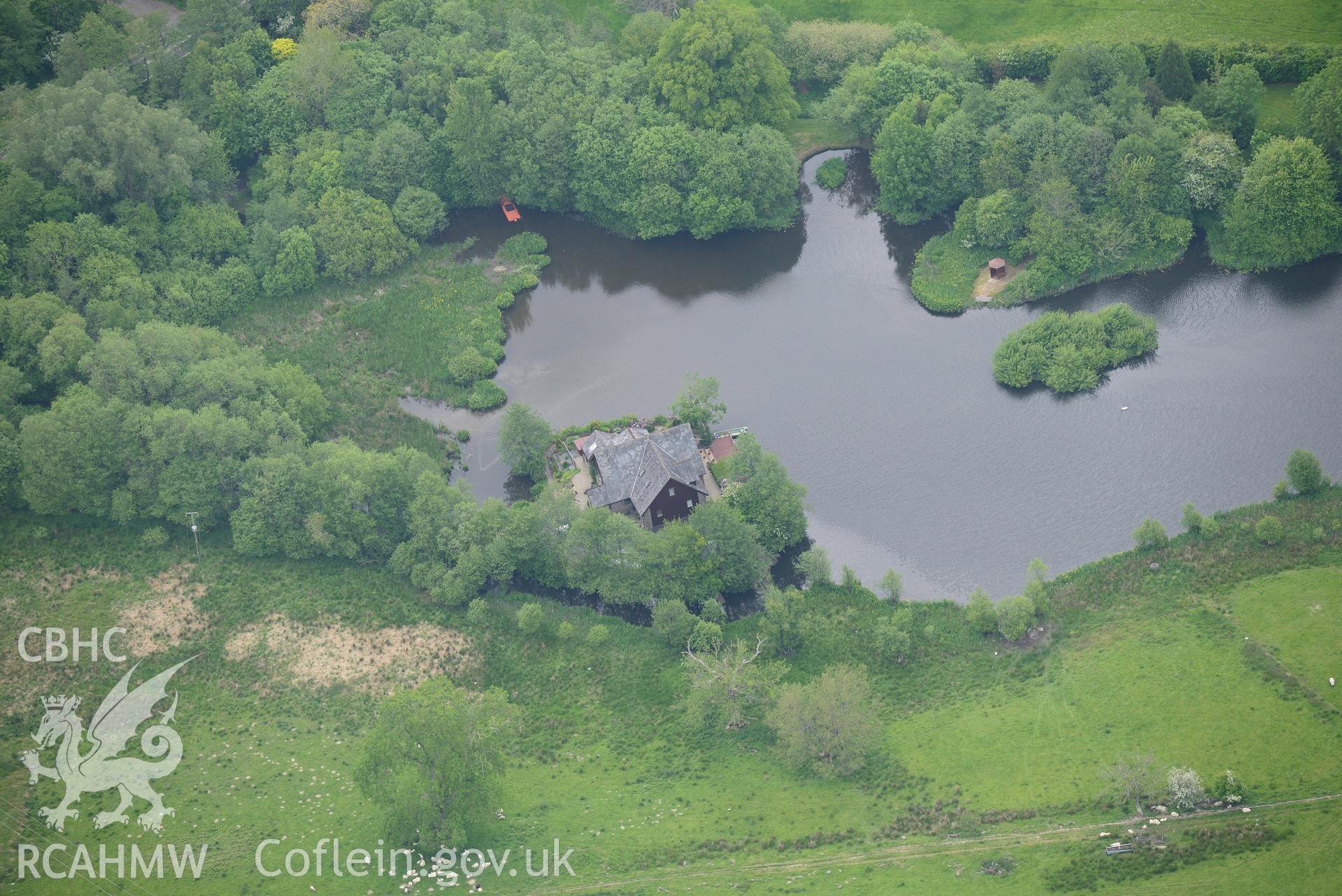 Pencerrig Garden, Llanelwedd. Oblique aerial photograph taken during the Royal Commission's programme of archaeological aerial reconnaissance by Toby Driver on 11th June 2018.