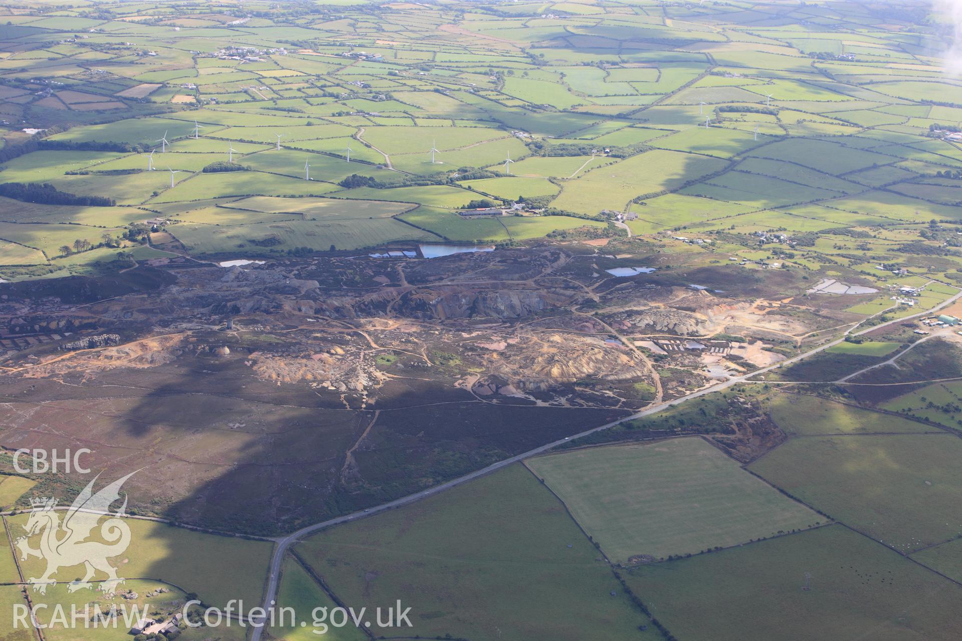 RCAHMW colour oblique photograph of Parys Mountain Copper Mines, Amlwch, view from north. Taken by Toby Driver on 20/07/2011.